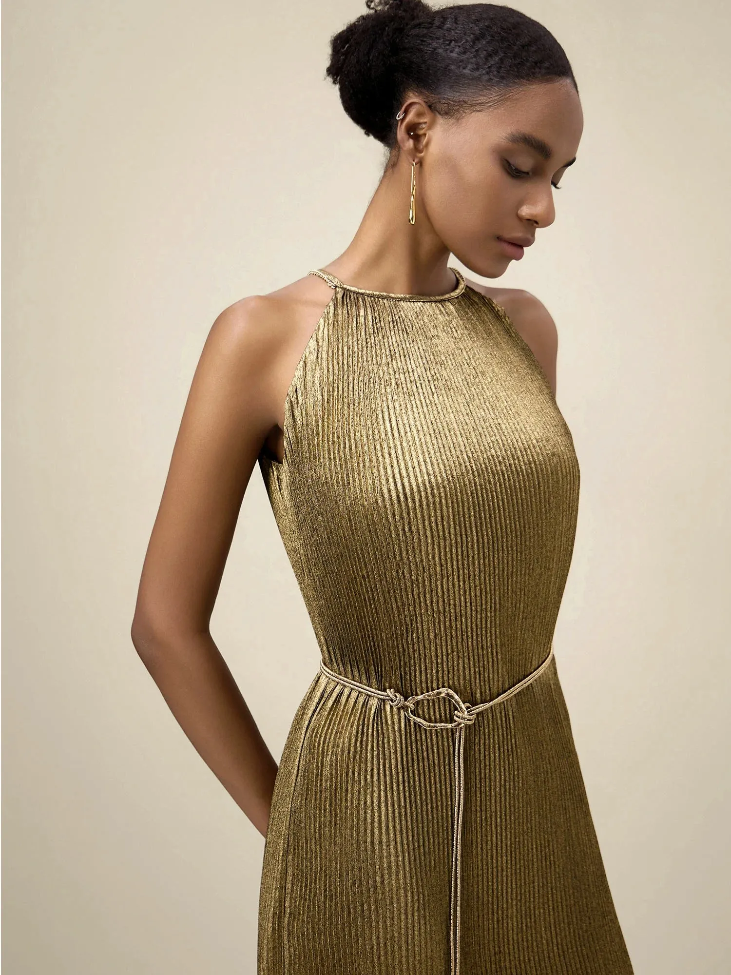 (FINAL SALE) Satin Pleated Slip Dress sold by Amoretu product image thumbnail 4