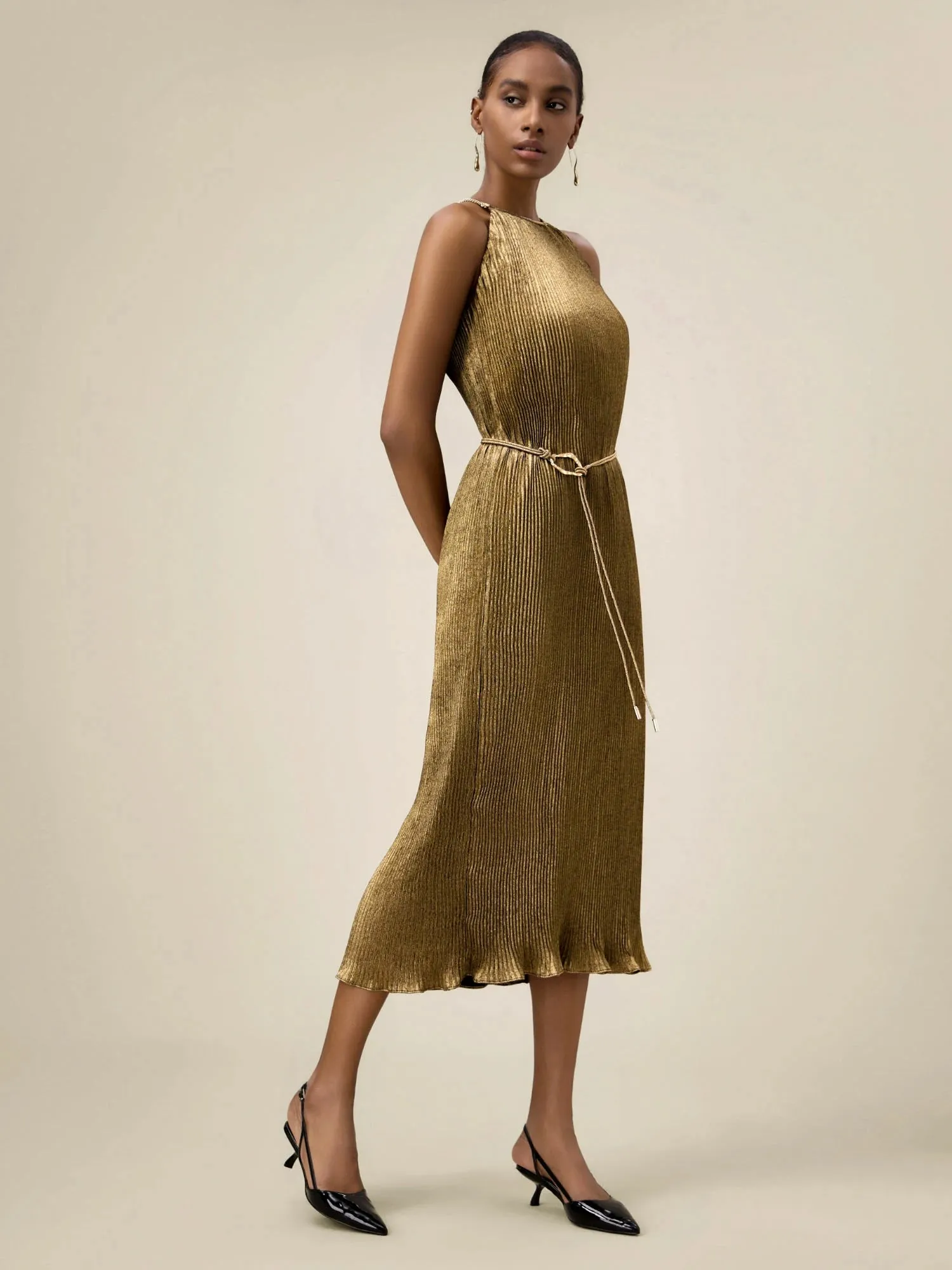 (FINAL SALE) Satin Pleated Slip Dress sold by Amoretu product image thumbnail 3