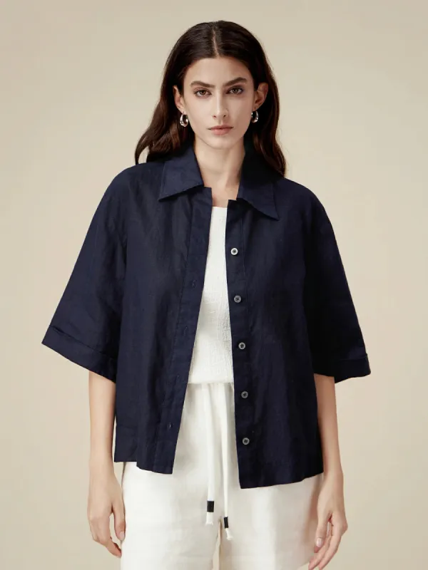 Amoretu Linen & Cotton Cuban Collar Shirt sold by Amoretu