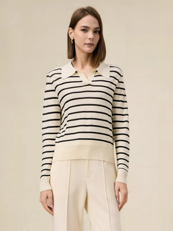 Amoretu 100% Lyocell Polo Collar Striped Sweater sold by Amoretu
