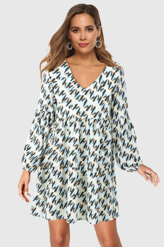 Houndstooth -V Neck Floral Print Tunic Shift Dress sold by Amoretu