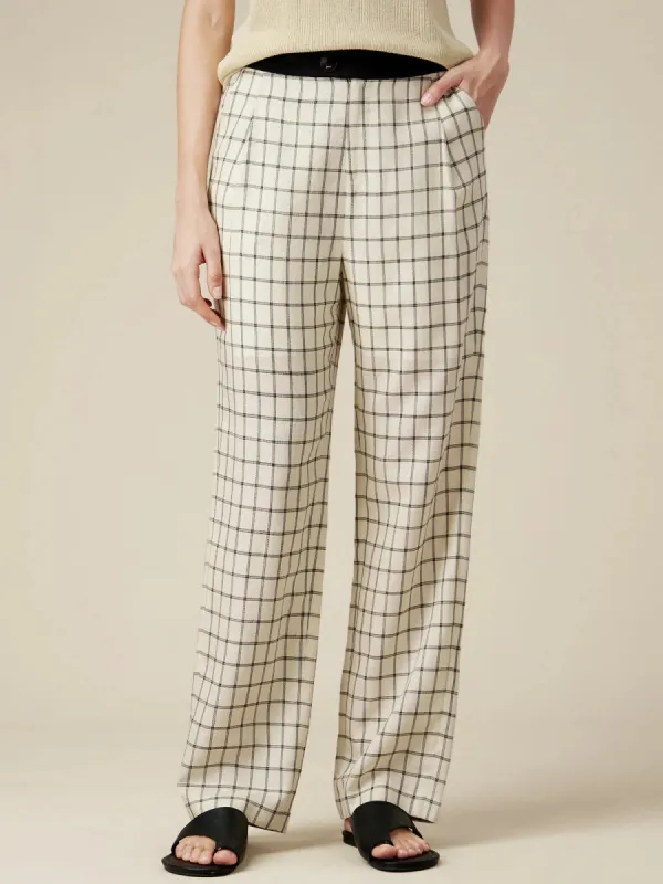 Amoretu Tencel Plaid Straight Leg Long Pants sold by Amoretu