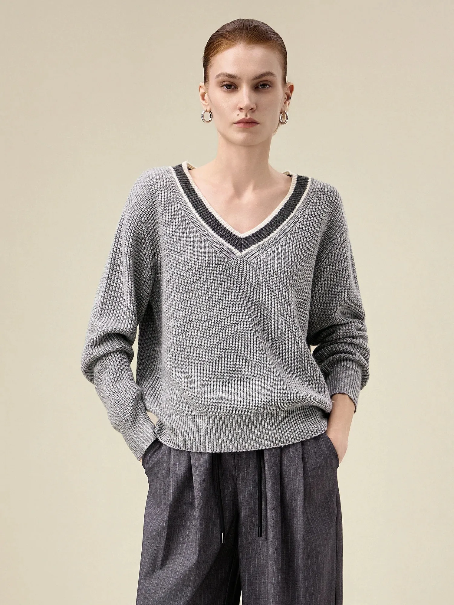 Amoretu Women's Wool Colorblocked Sequin Knitted Sweater sold by Amoretu