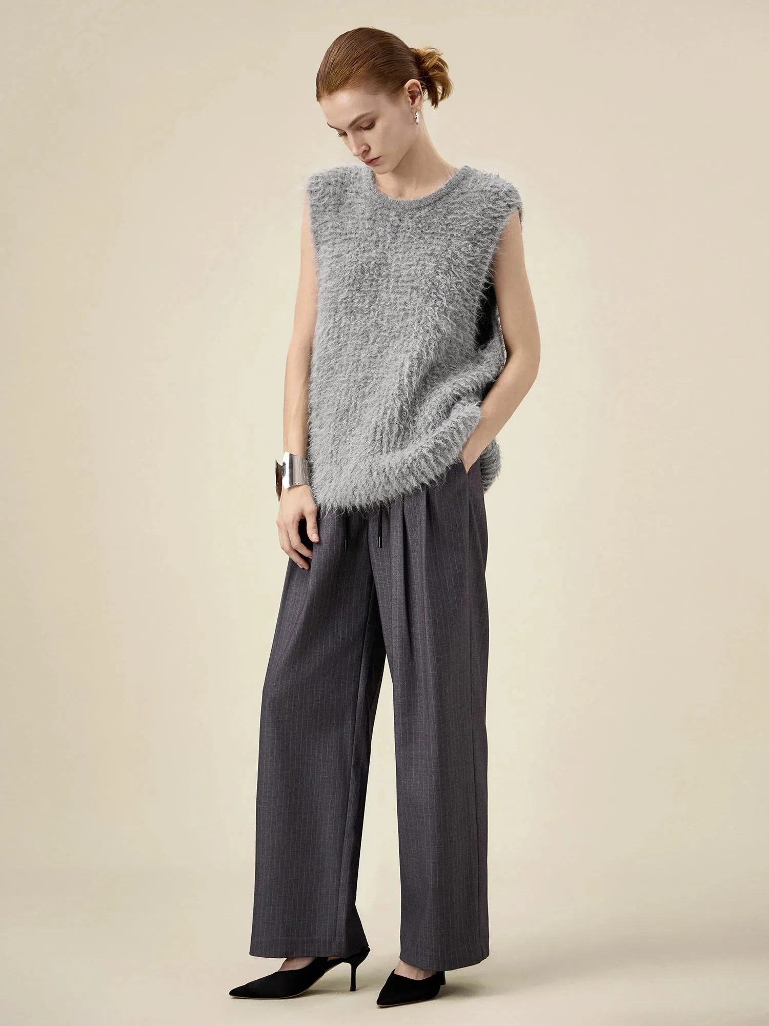 Amoretu Women's Round Neck Sleeveless Plush Knit Vest sold by Amoretu product image thumbnail 2