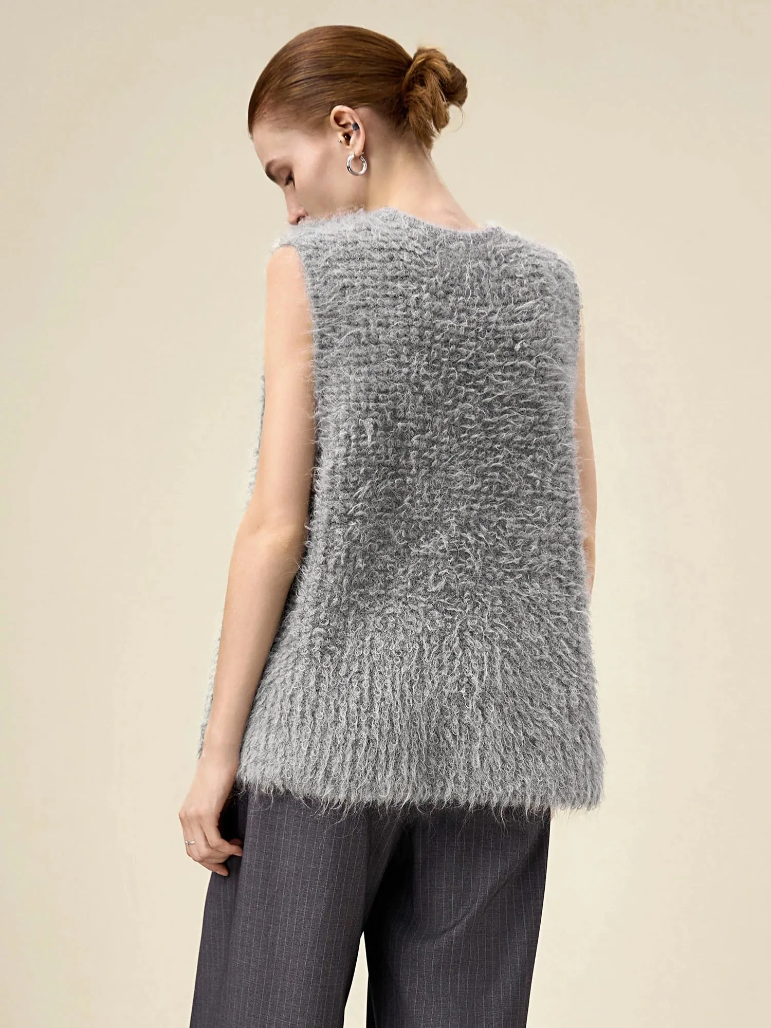 Amoretu Women's Round Neck Sleeveless Plush Knit Vest sold by Amoretu product image thumbnail 4