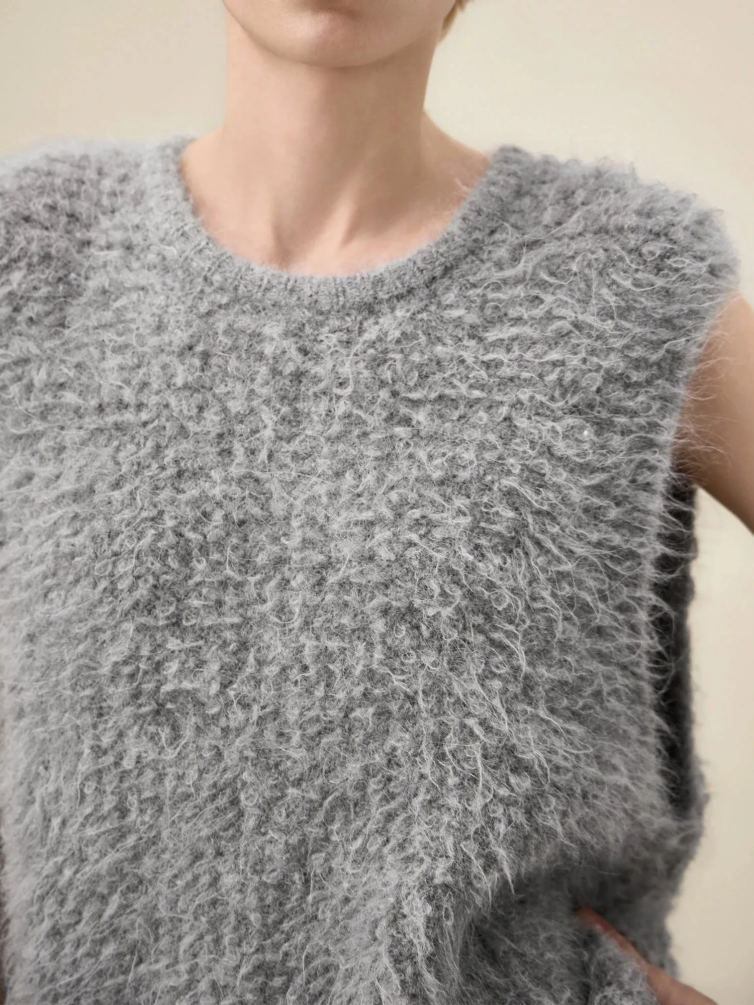 Amoretu Women's Round Neck Sleeveless Plush Knit Vest sold by Amoretu product image thumbnail 5