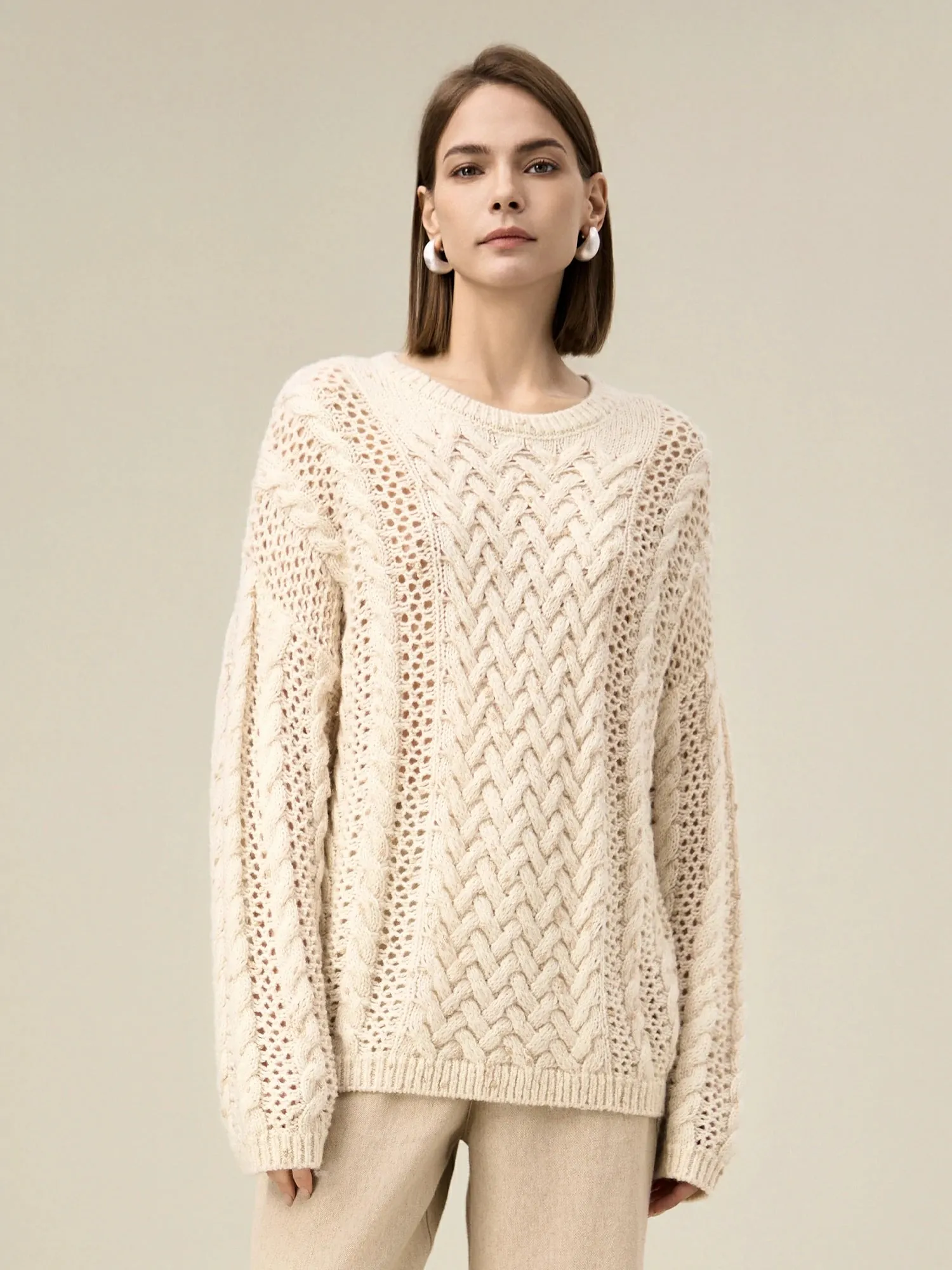 Amoretu Women's Cable Knitted Gold Bean Yarn Hollow Sweater sold by Amoretu product image thumbnail 3