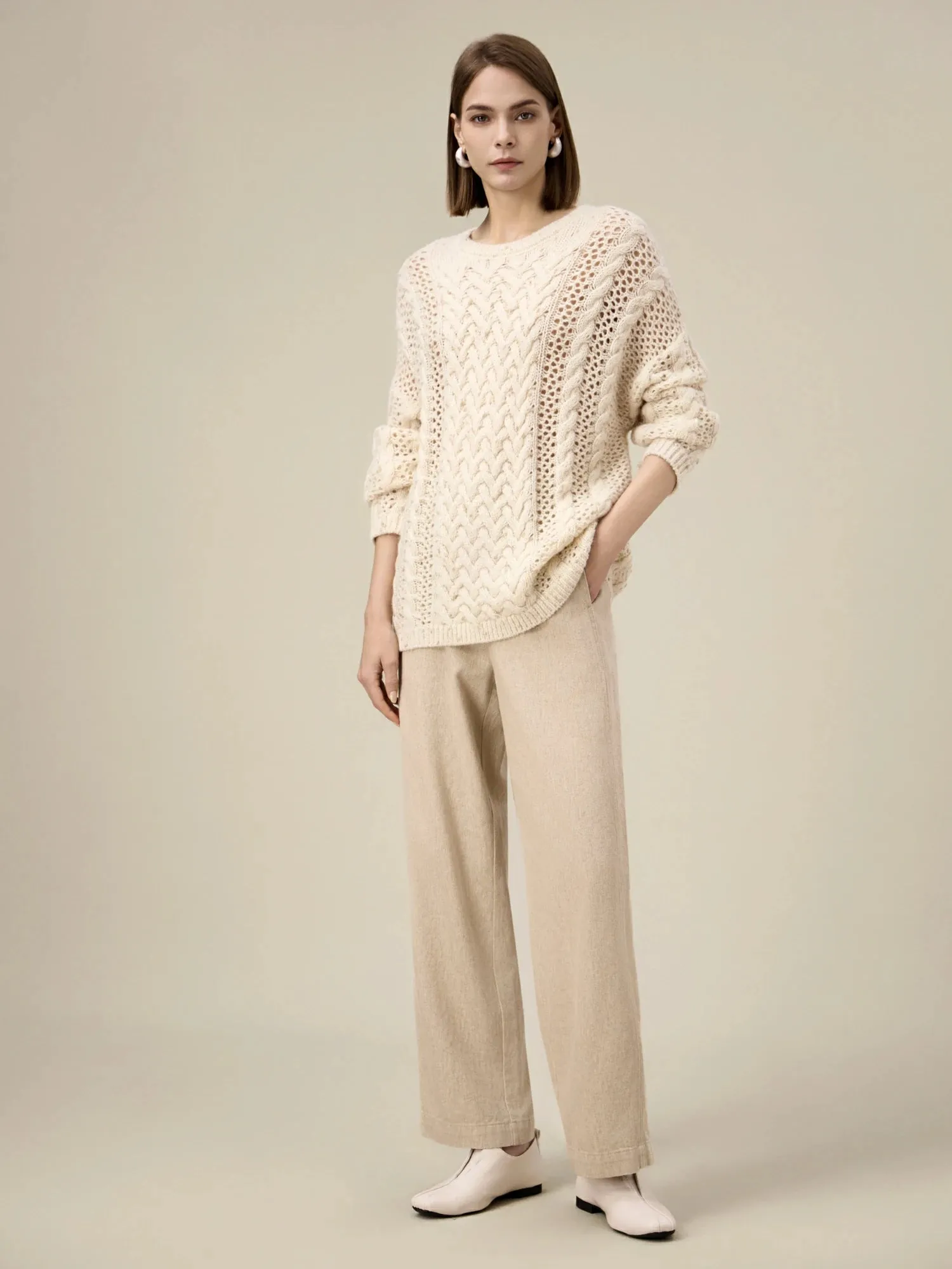 Amoretu Women's Cable Knitted Gold Bean Yarn Hollow Sweater sold by Amoretu product image thumbnail 2