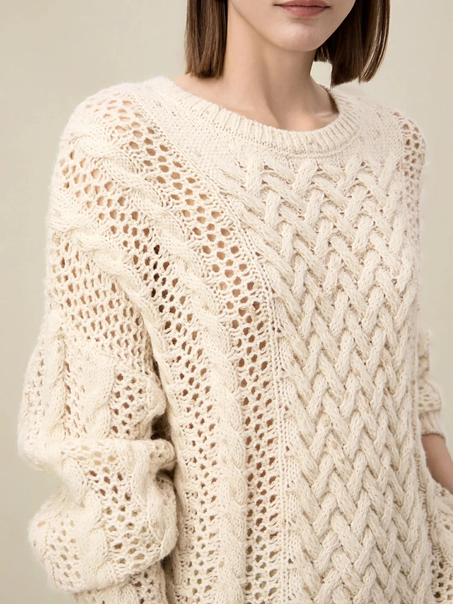 Amoretu Women's Cable Knitted Gold Bean Yarn Hollow Sweater sold by Amoretu product image thumbnail 5
