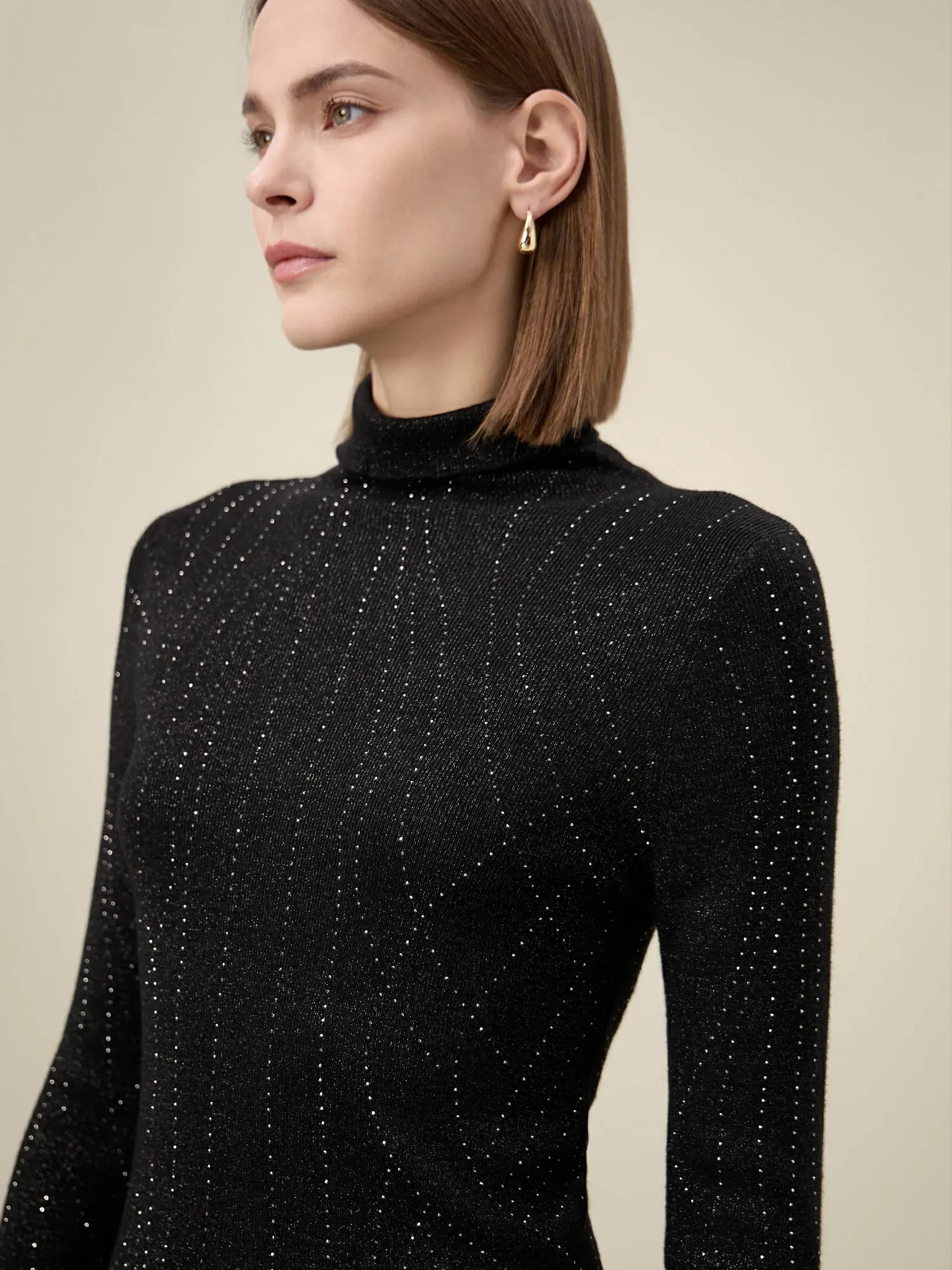 Amoretu High Neck Rhinestones Metallic Thread Knit Sweater sold by Amoretu product image thumbnail 5