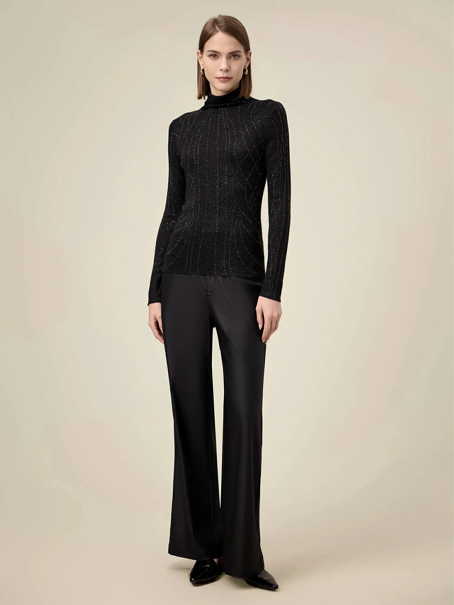 Amoretu High Neck Rhinestones Metallic Thread Knit Sweater sold by Amoretu product image thumbnail 2