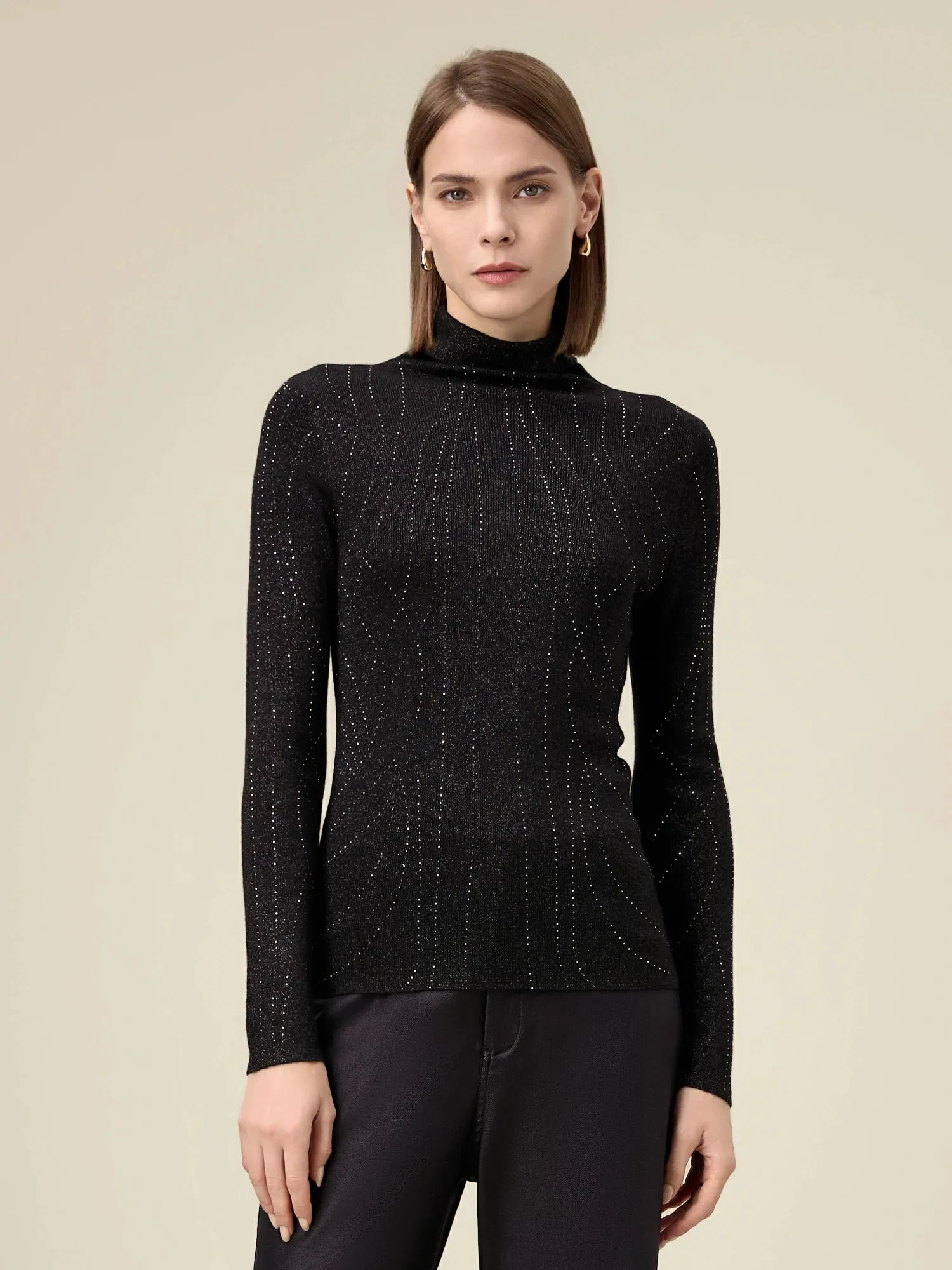 Amoretu High Neck Rhinestones Metallic Thread Knit Sweater sold by Amoretu