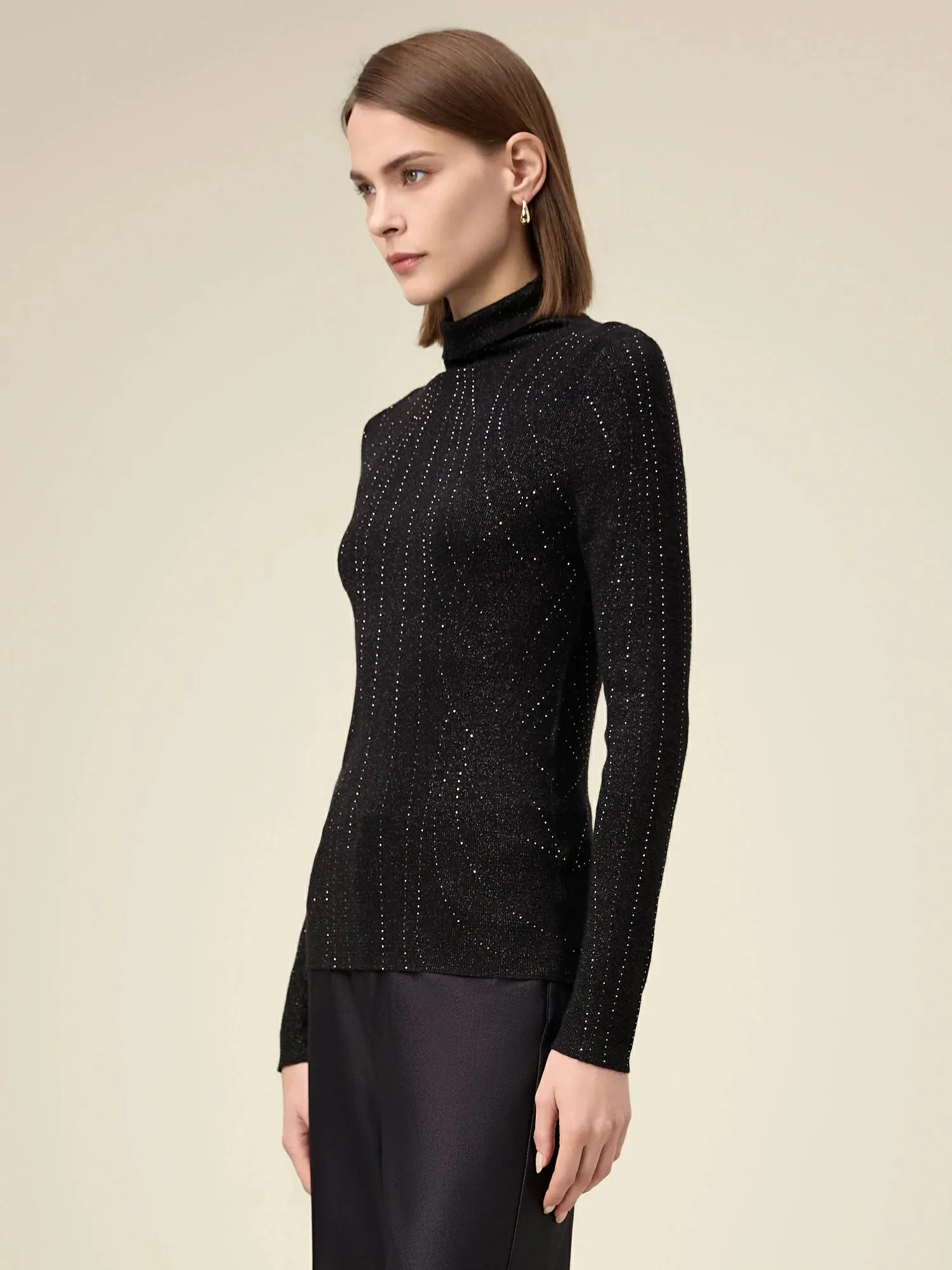 Amoretu High Neck Rhinestones Metallic Thread Knit Sweater sold by Amoretu product image thumbnail 3
