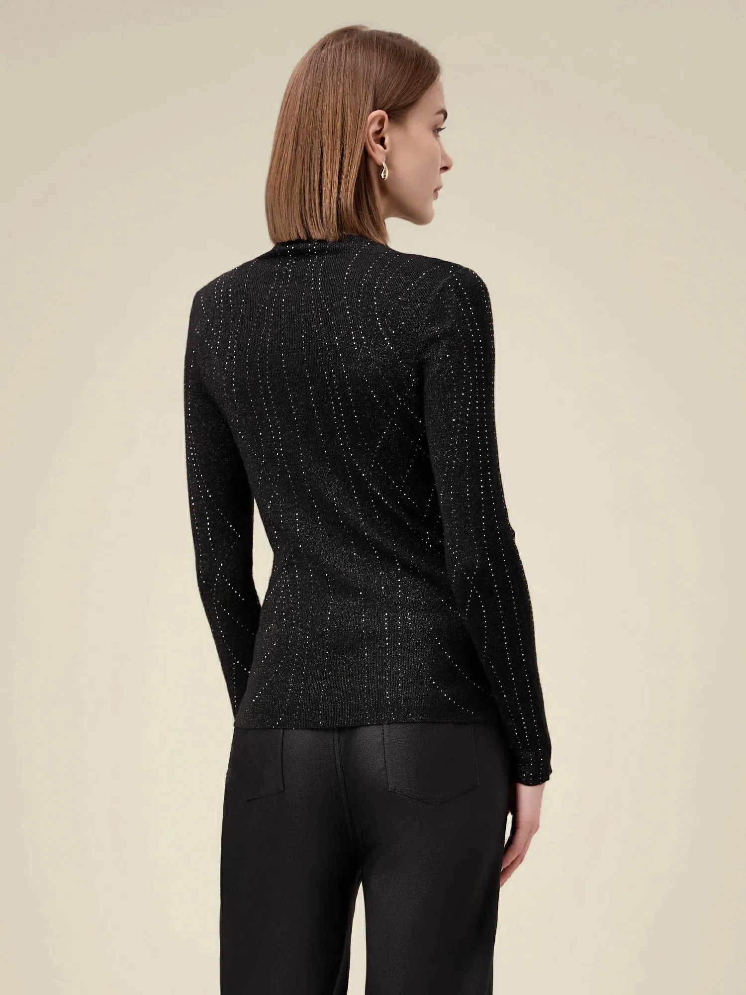 Amoretu High Neck Rhinestones Metallic Thread Knit Sweater sold by Amoretu product image thumbnail 4