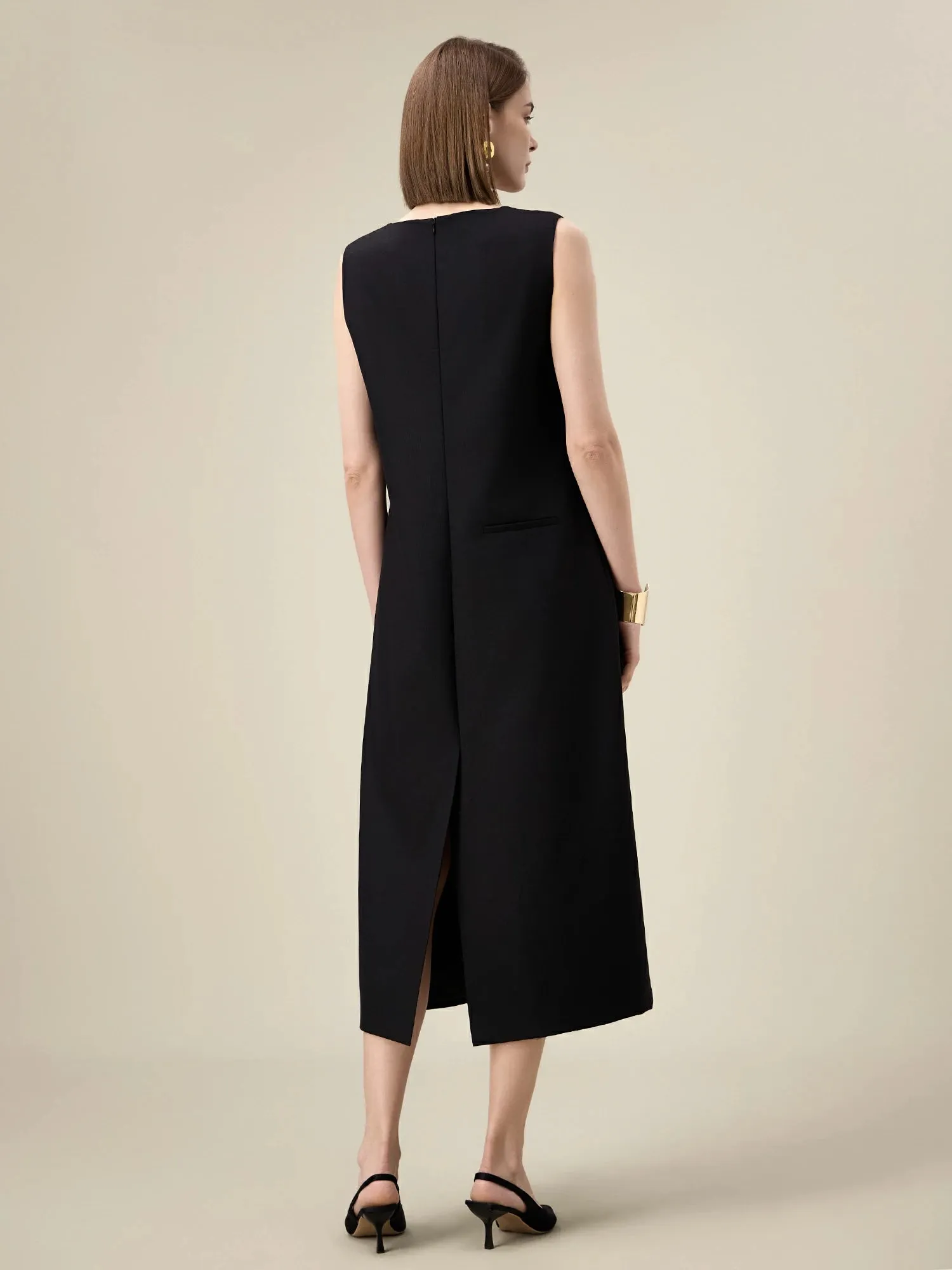 Amoretu Wool V-Neck Sleeveless Straight Dress sold by Amoretu product image thumbnail 2