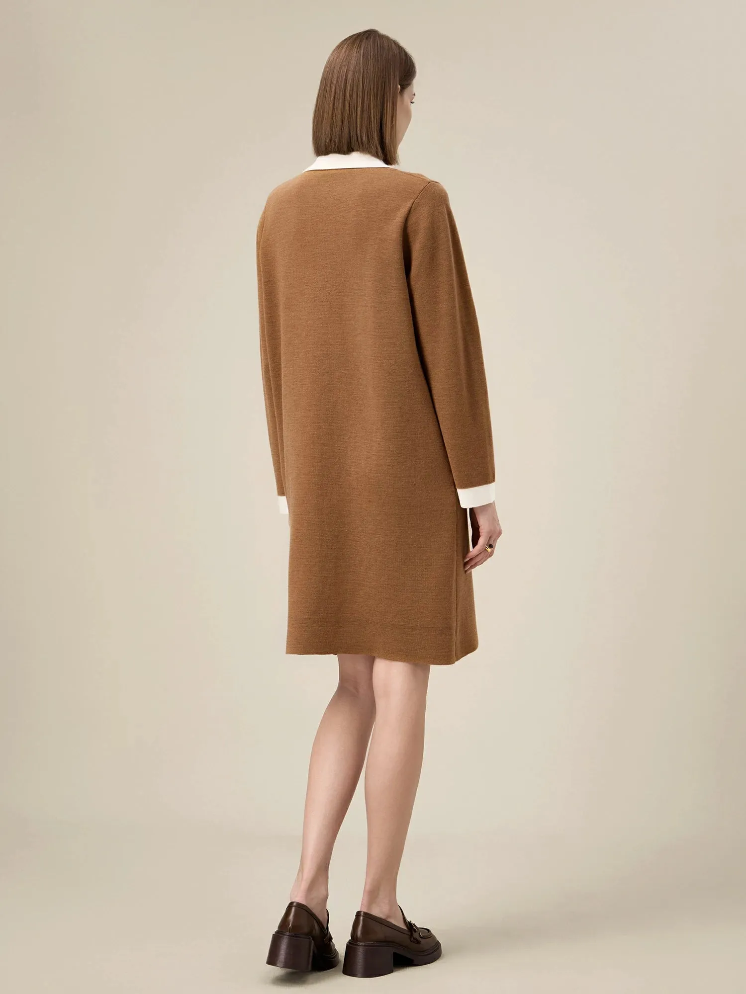 Amoretu Wool Polo Collar Contrast Color Knitted Dress sold by Amoretu product image thumbnail 2