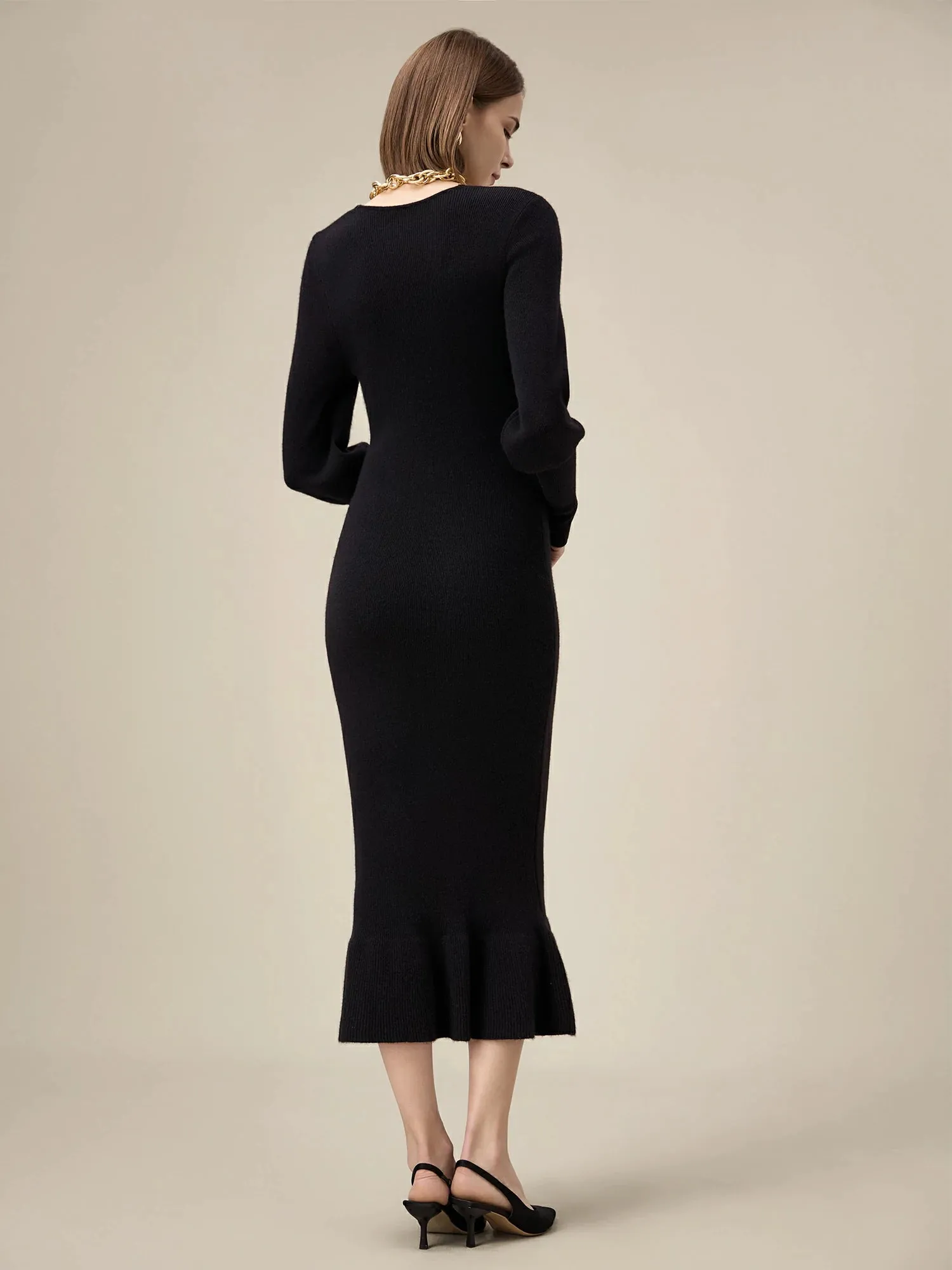 Amoretu Women's 100% Wool V-Neck Knitted Dress sold by Amoretu product image thumbnail 2