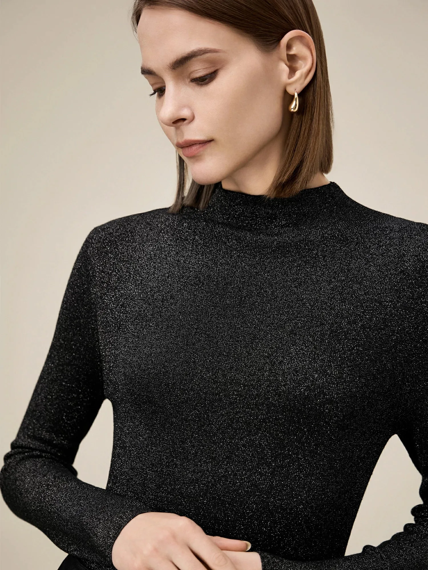 Amoretu Silver Yarn Stand Collar Sweater Top sold by Amoretu product image thumbnail 5