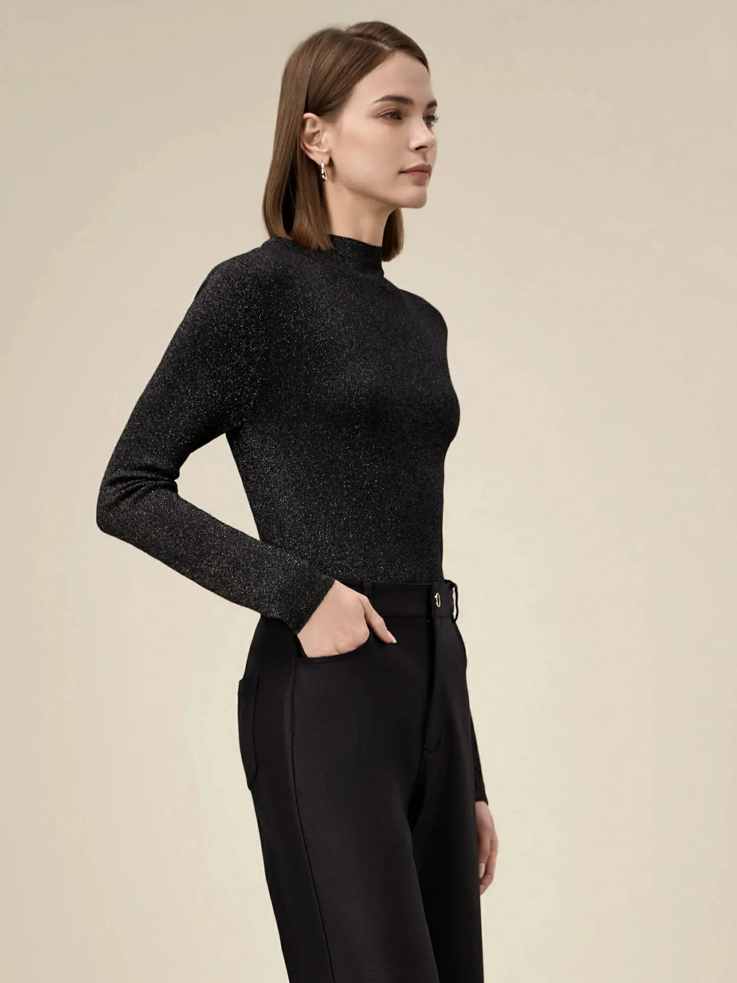 Amoretu Silver Yarn Stand Collar Sweater Top sold by Amoretu product image thumbnail 3