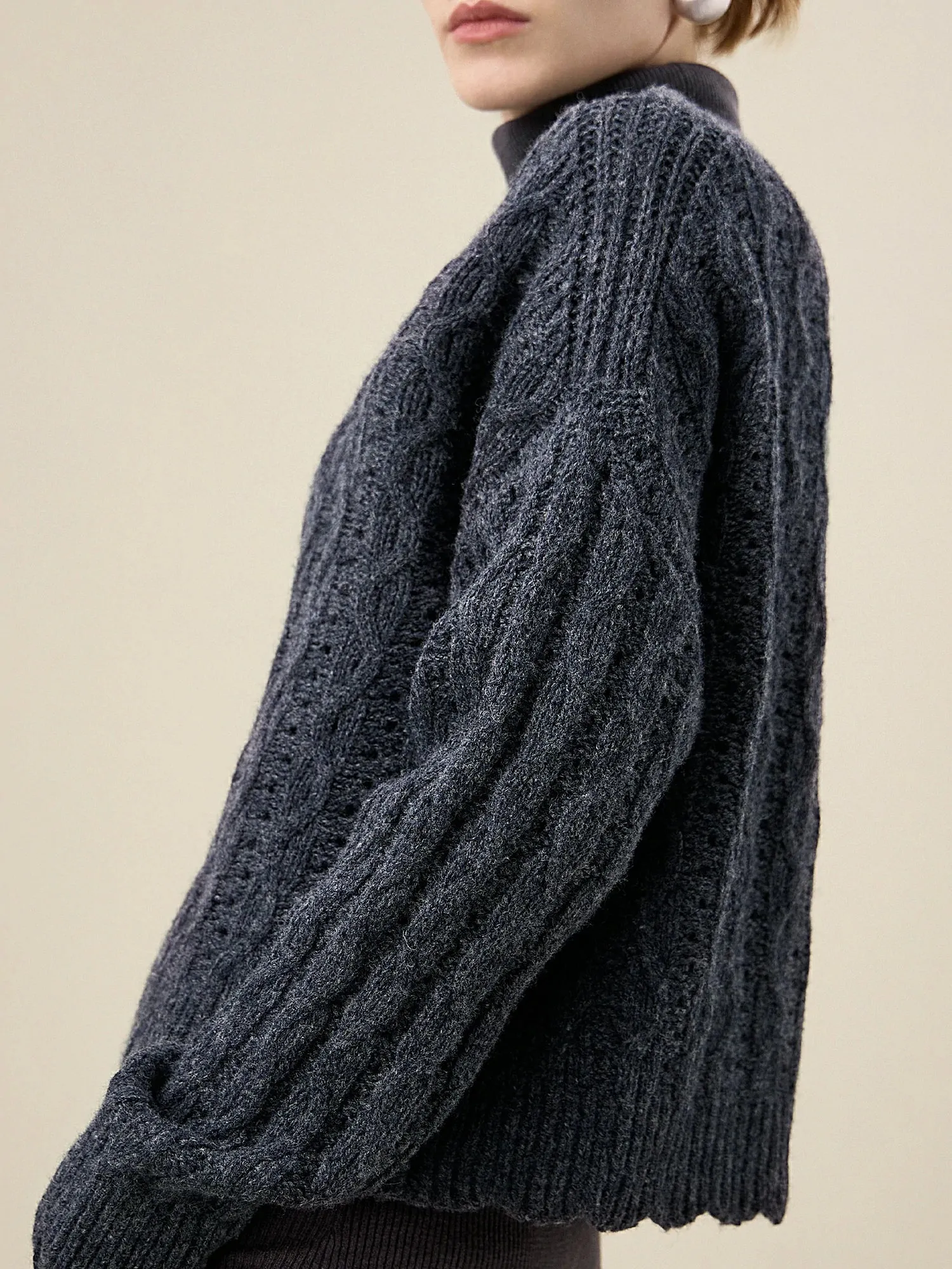 Amoretu Women's Wool Cable Knit Sweater sold by Amoretu product image thumbnail 5