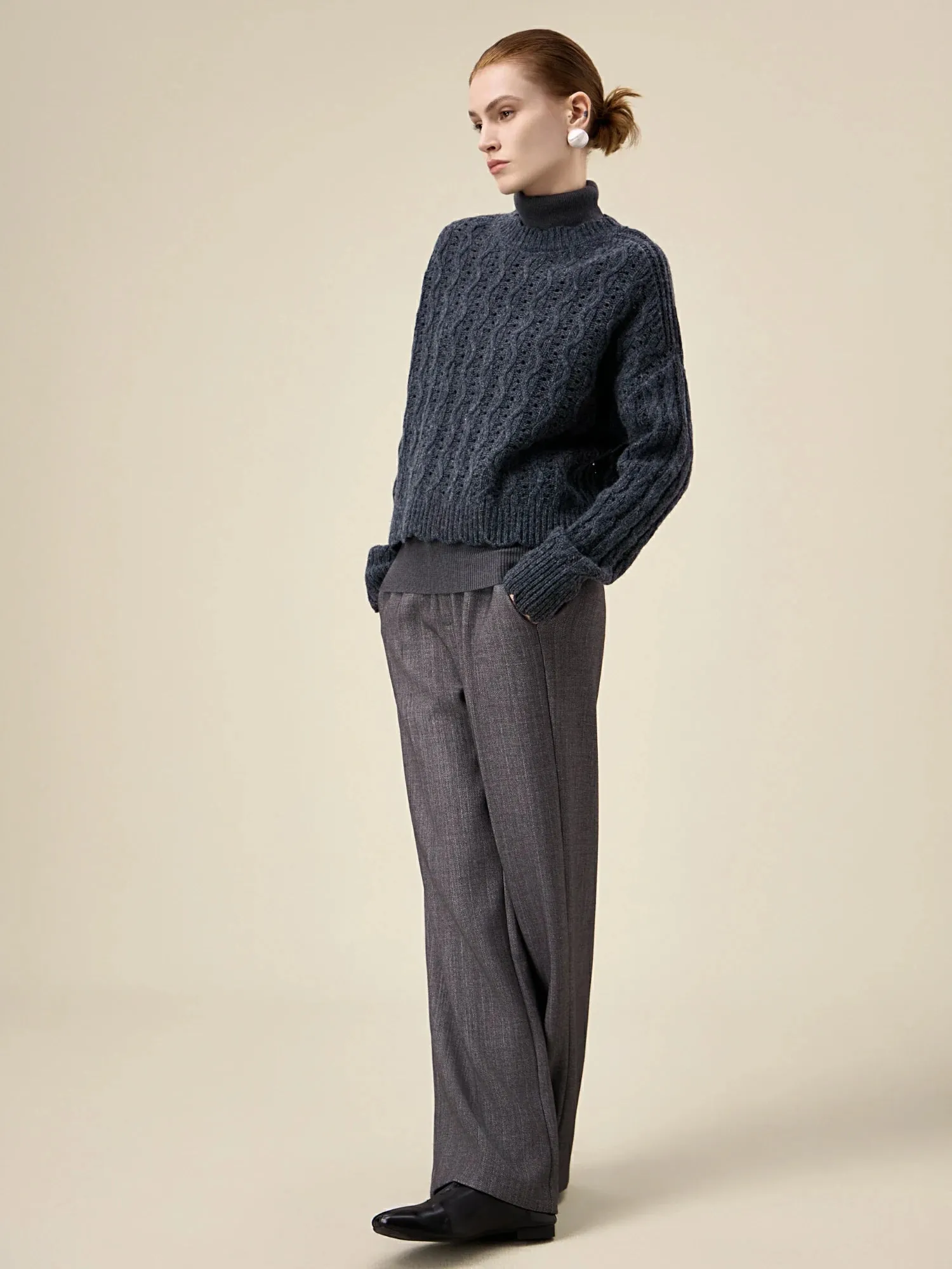 Amoretu Women's Wool Cable Knit Sweater sold by Amoretu product image thumbnail 2