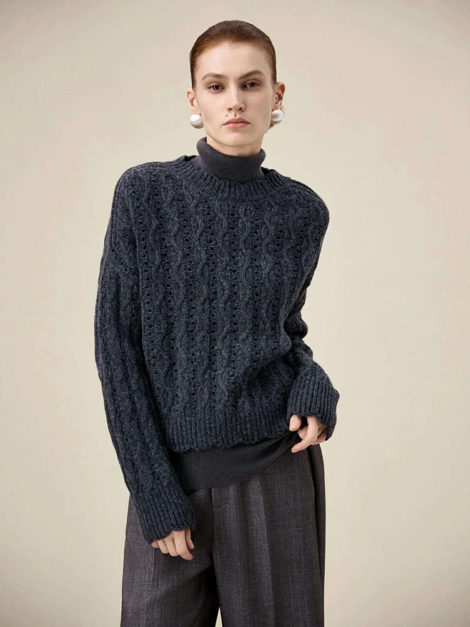 Amoretu Women's Wool Cable Knit Sweater sold by Amoretu