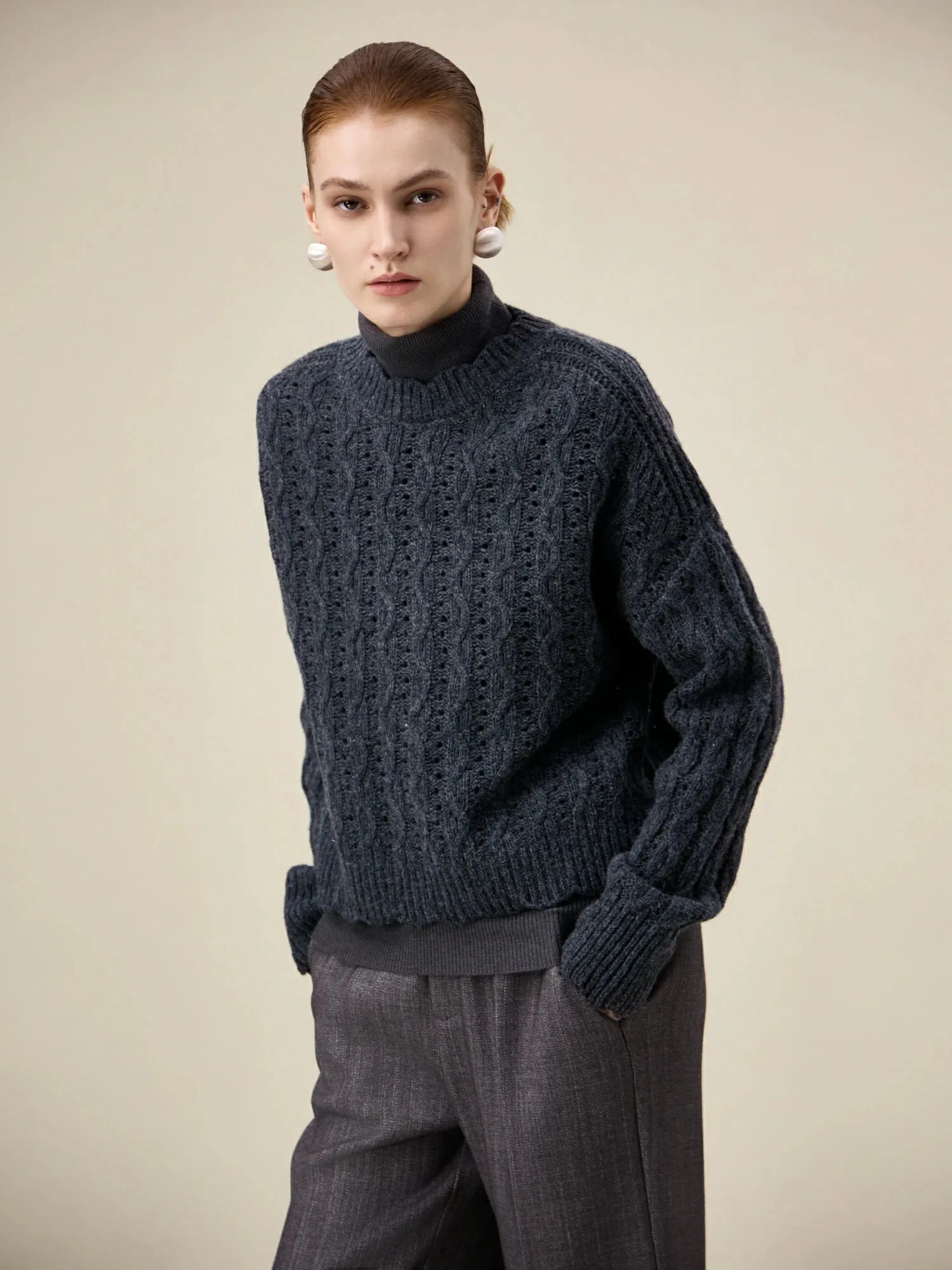 Amoretu Women's Wool Cable Knit Sweater sold by Amoretu product image thumbnail 3