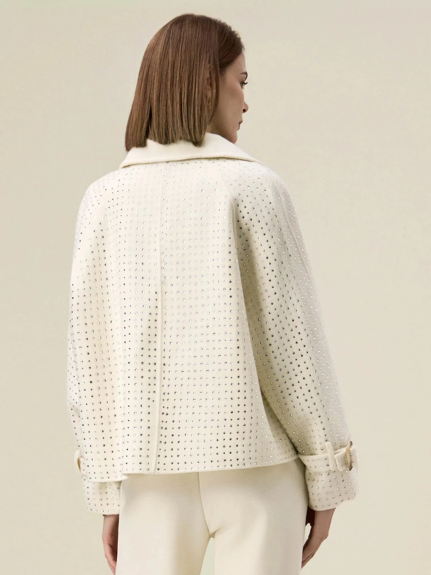 Amoretu Women's Wool Lapel Rhinestone Cropped Jacket sold by Amoretu product image thumbnail 4