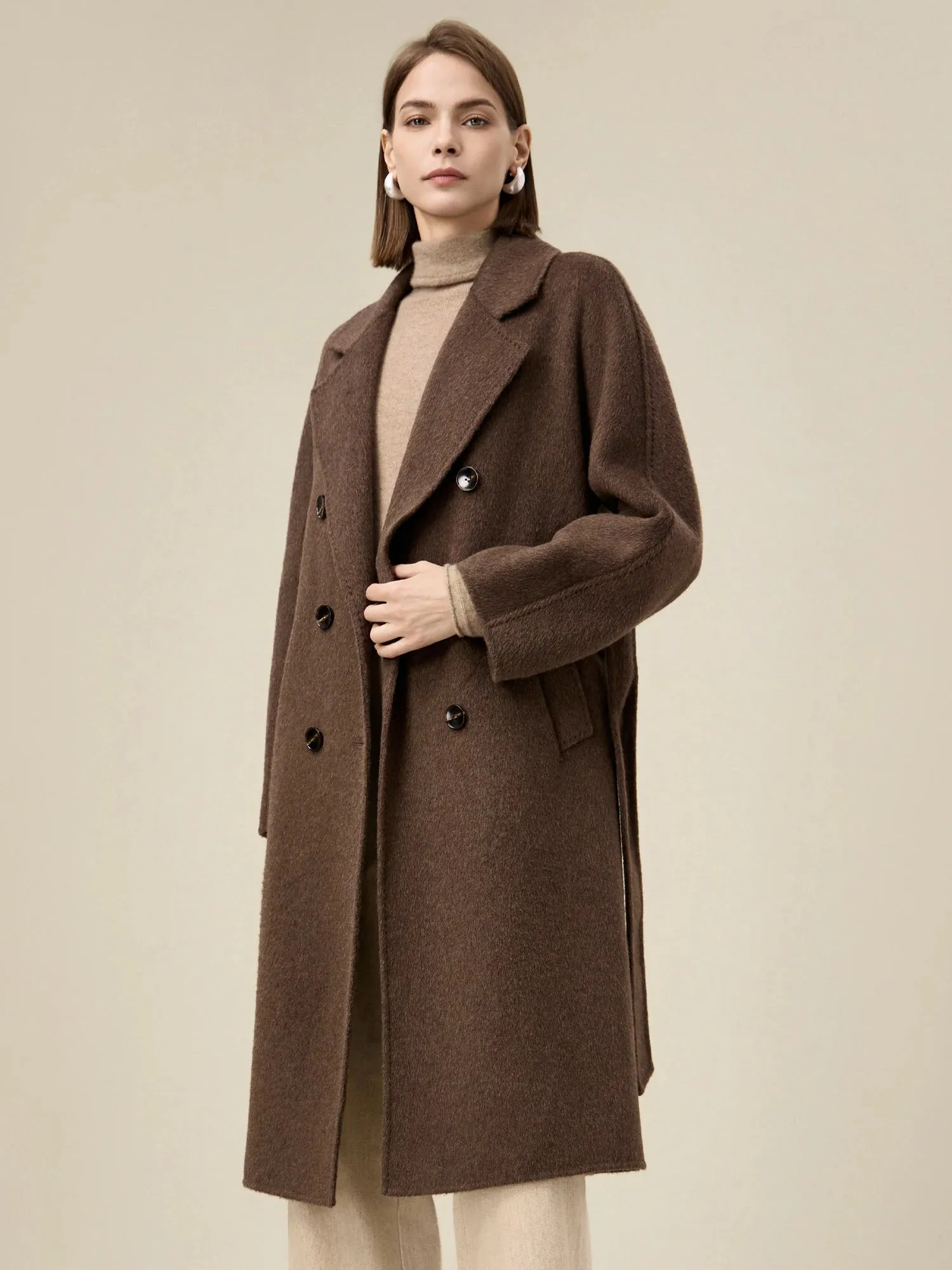 (FINAL SALE)Wool Notched Lapel Double-Breasted Coat sold by Amoretu