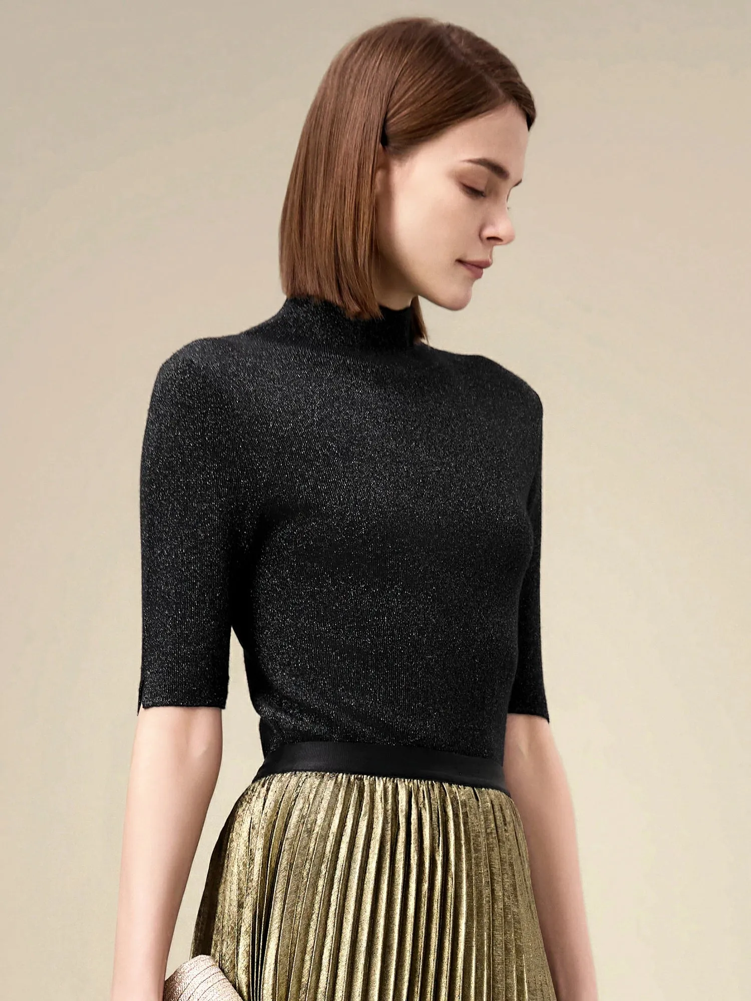 Amoretu Silver Yarn Middle Sleeve Sweater Top sold by Amoretu product image thumbnail 2