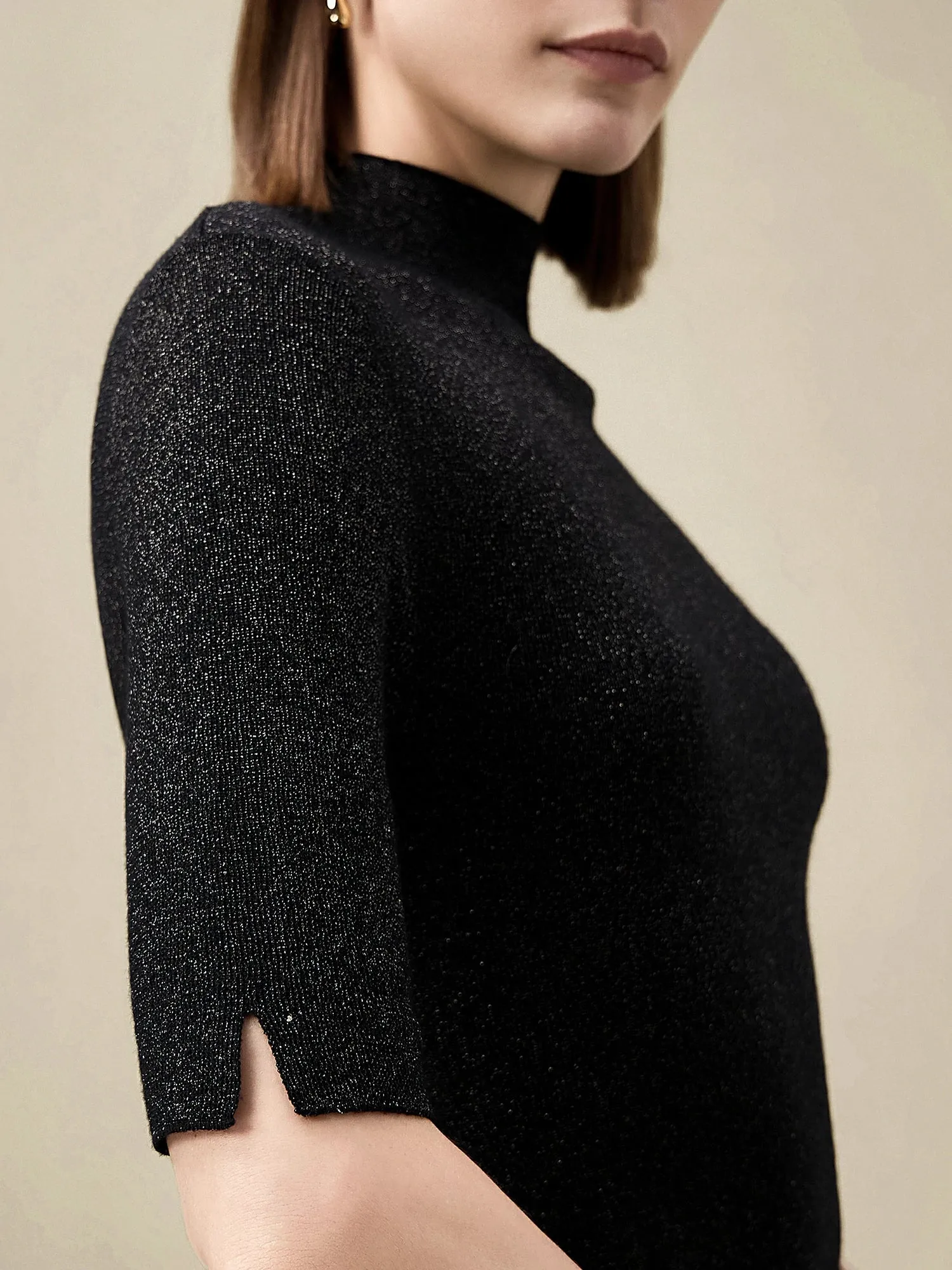 Amoretu Silver Yarn Middle Sleeve Sweater Top sold by Amoretu product image thumbnail 5