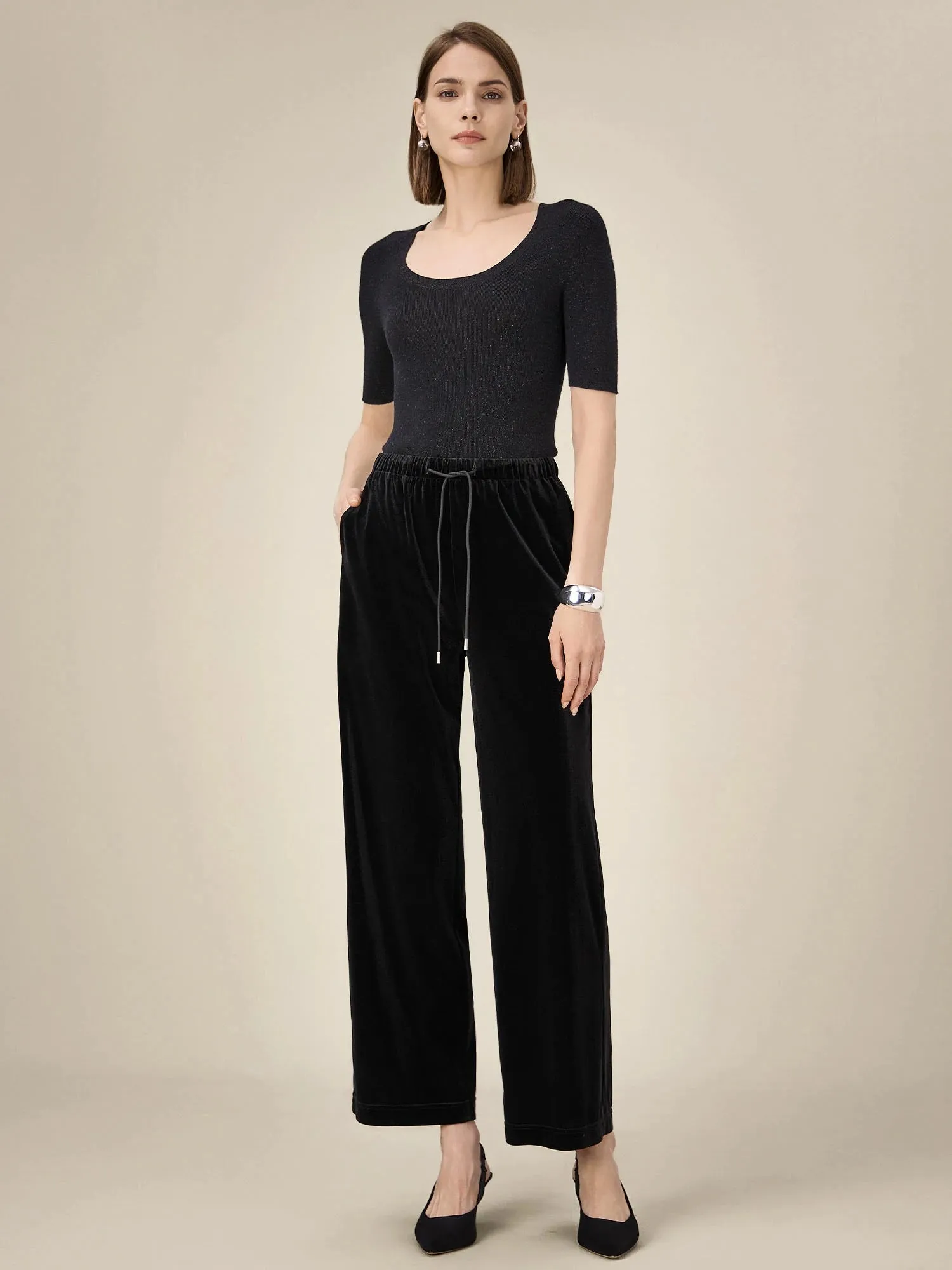 Amoretu Women's Velvet Elastic Waist Drawstring Pants sold by Amoretu product image thumbnail 2