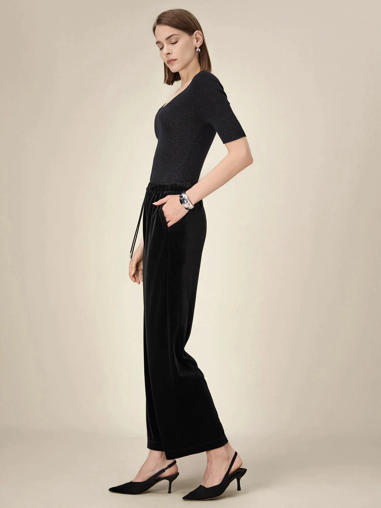 Amoretu Women's Velvet Elastic Waist Drawstring Pants sold by Amoretu product image thumbnail 3