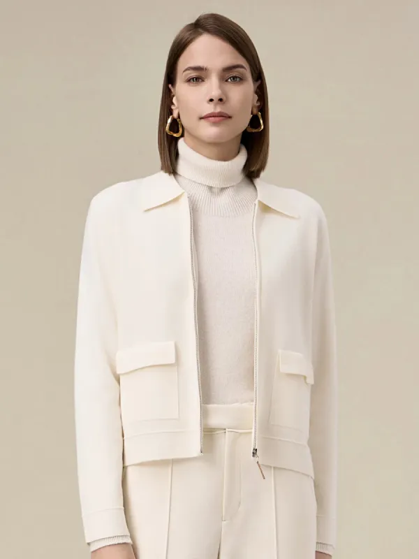 Amoretu Women's Wool Lapel Zipper Knit Cardigan sold by Amoretu