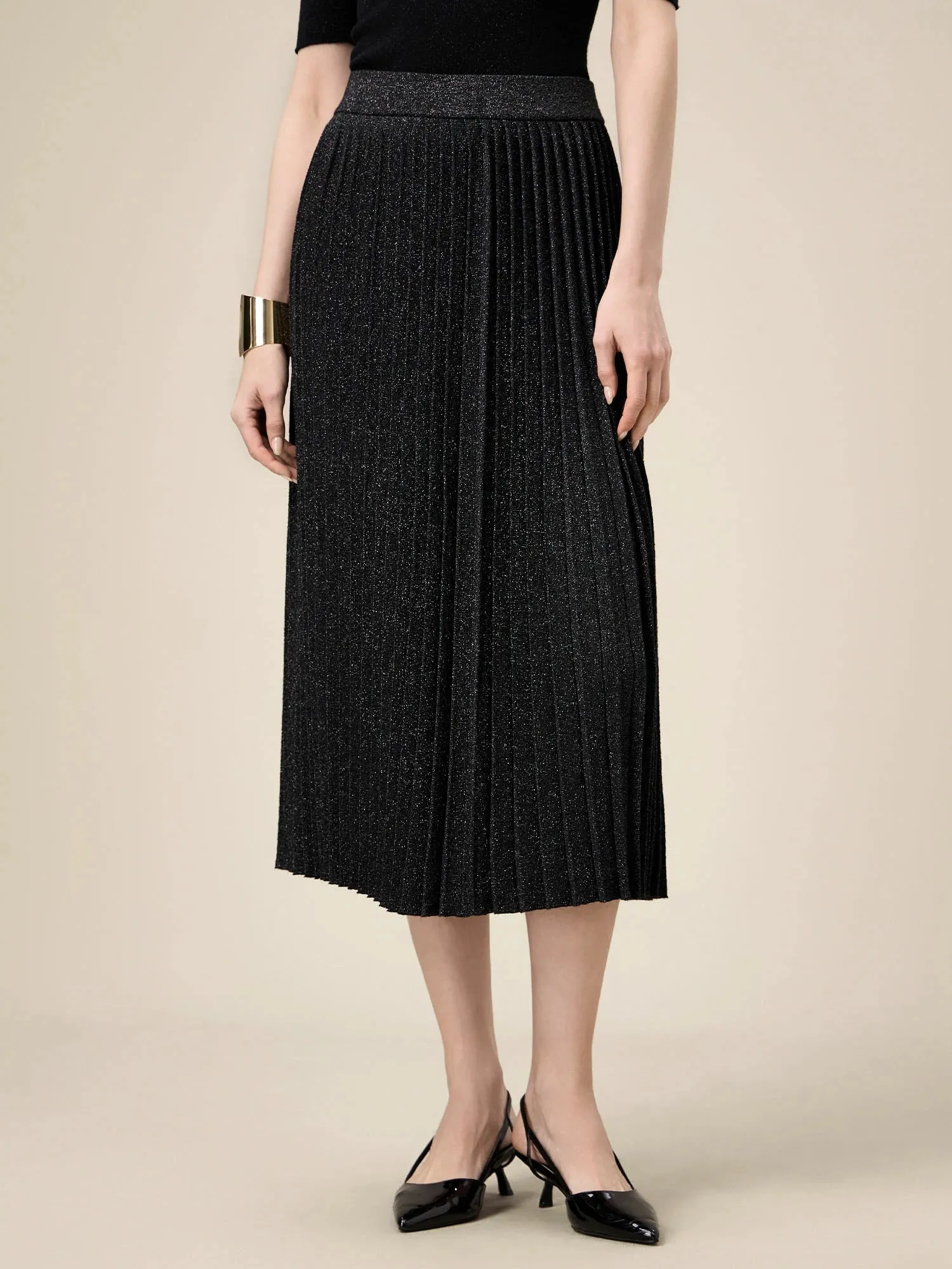 Amoretu Women's Elastic Waist Silver Yarn Pleated Skirt sold by Amoretu