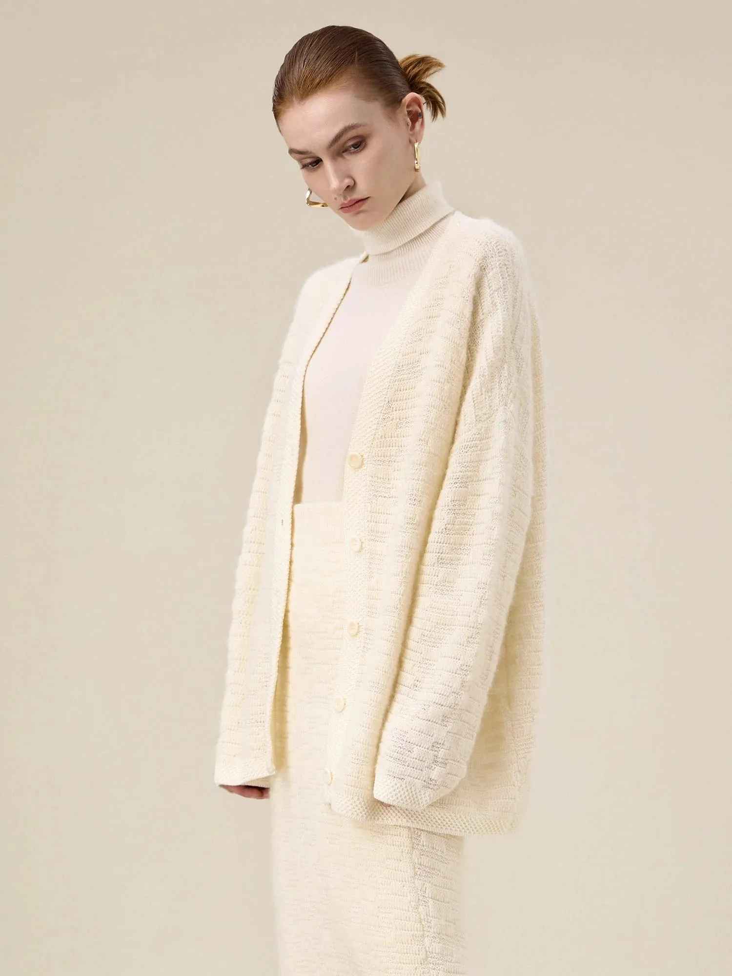 Amoretu Wool V-Neck Jacquard Knitted Cardigan sold by Amoretu