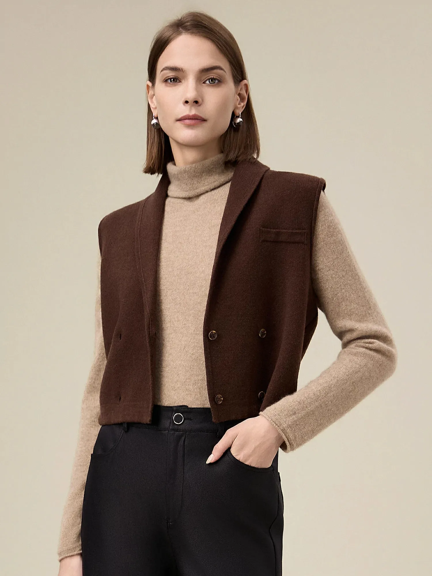 Amoretu 100% Wool Double Breasted Sleeveless Knit Vest sold by Amoretu