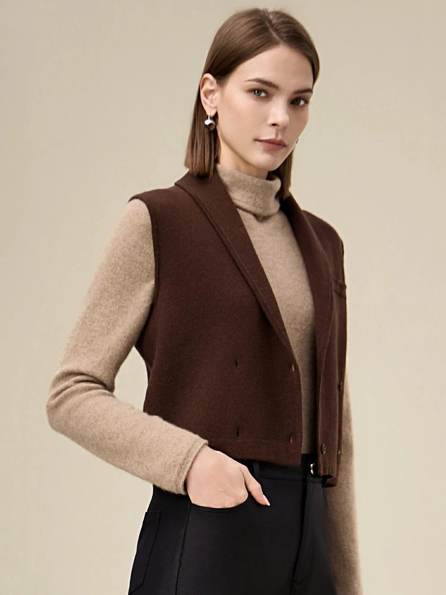 Amoretu 100% Wool Double Breasted Sleeveless Knit Vest sold by Amoretu product image thumbnail 3