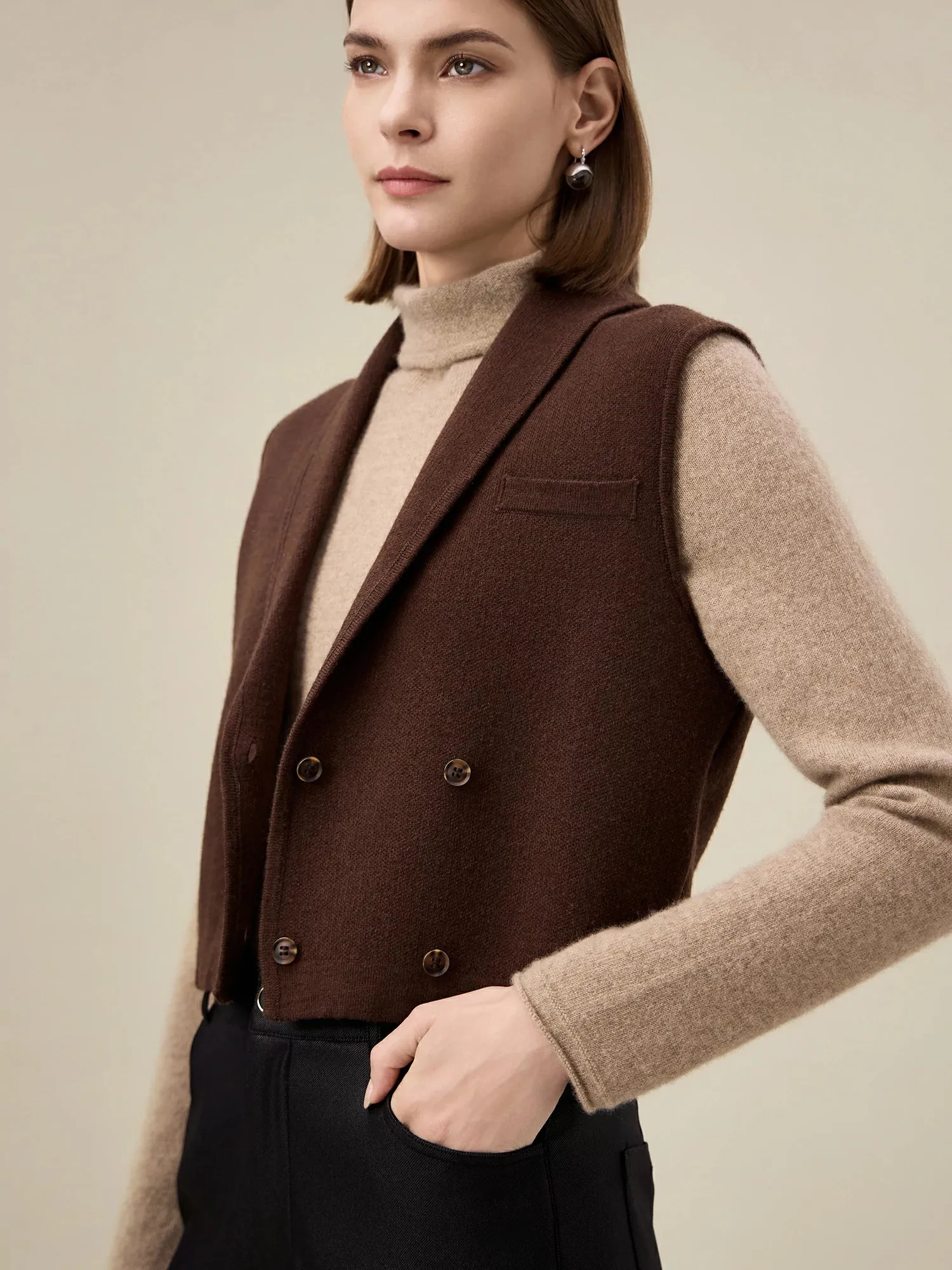 Amoretu 100% Wool Double Breasted Sleeveless Knit Vest sold by Amoretu product image thumbnail 5