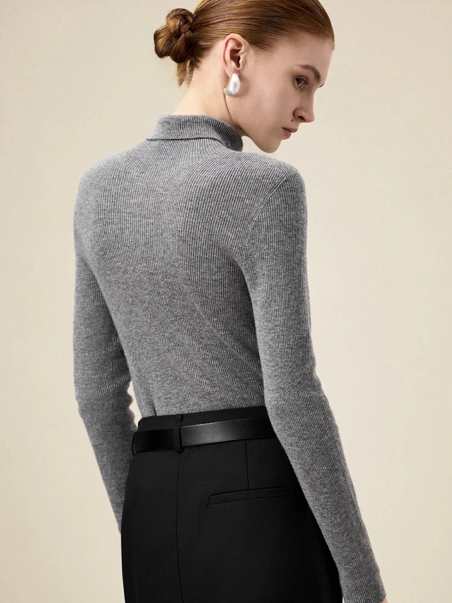 Amoretu Women's 100% Wool High Collar Knitted Sweater sold by Amoretu product image thumbnail 5