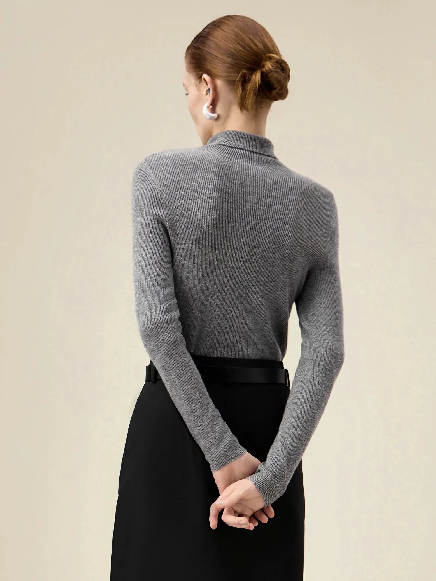 Amoretu Women's 100% Wool High Collar Knitted Sweater sold by Amoretu product image thumbnail 4