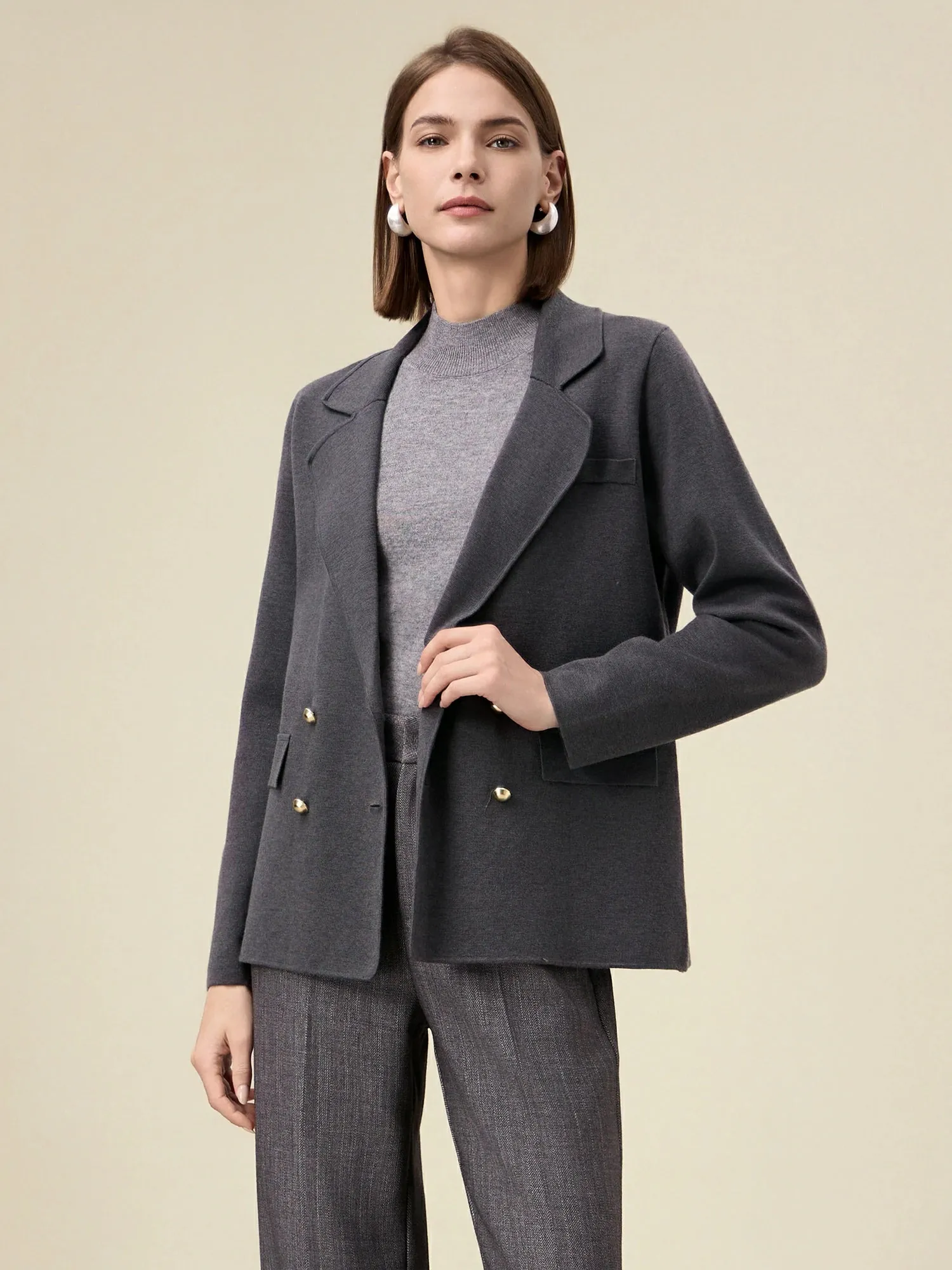 Amoretu Women's Wool Lapel Long Sleeve Knit Stretch Blazer sold by Amoretu