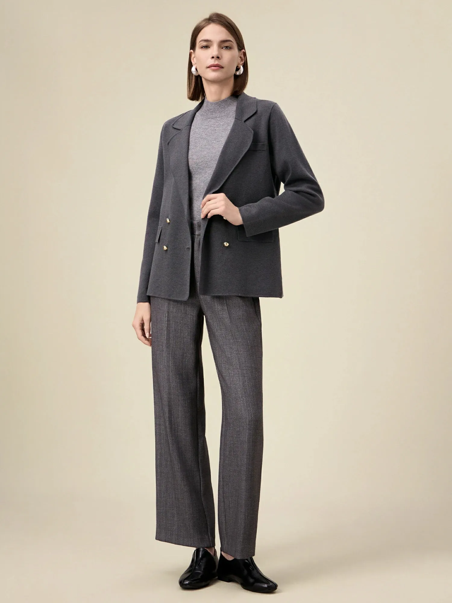 Amoretu Women's Wool Lapel Long Sleeve Knit Stretch Blazer sold by Amoretu product image thumbnail 2