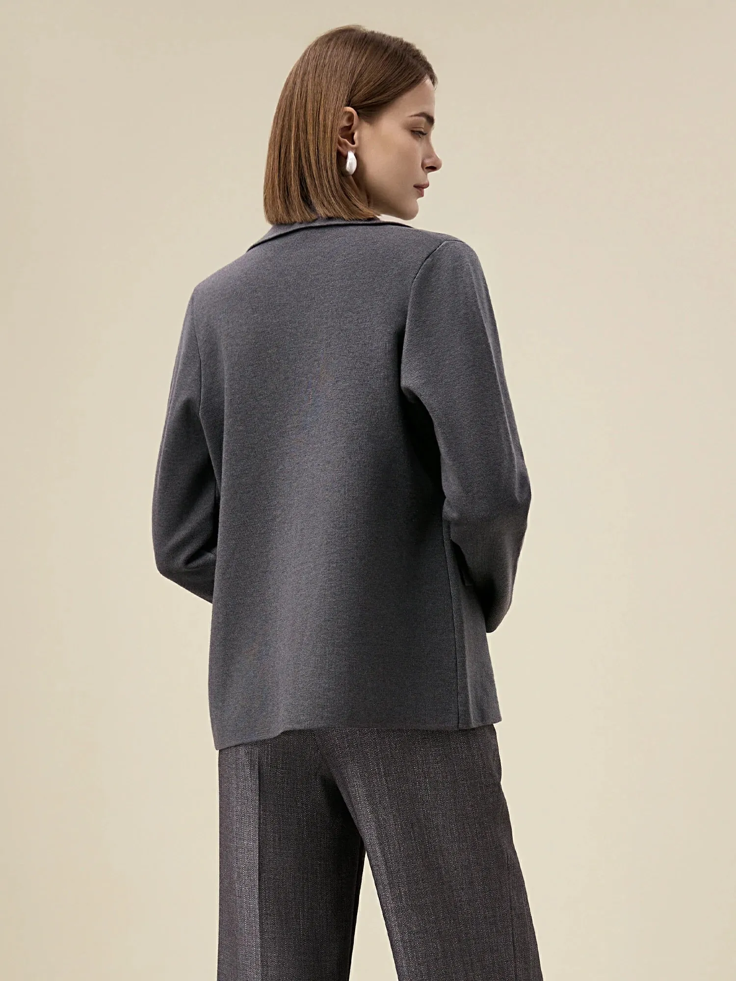 Amoretu Women's Wool Lapel Long Sleeve Knit Stretch Blazer sold by Amoretu product image thumbnail 4