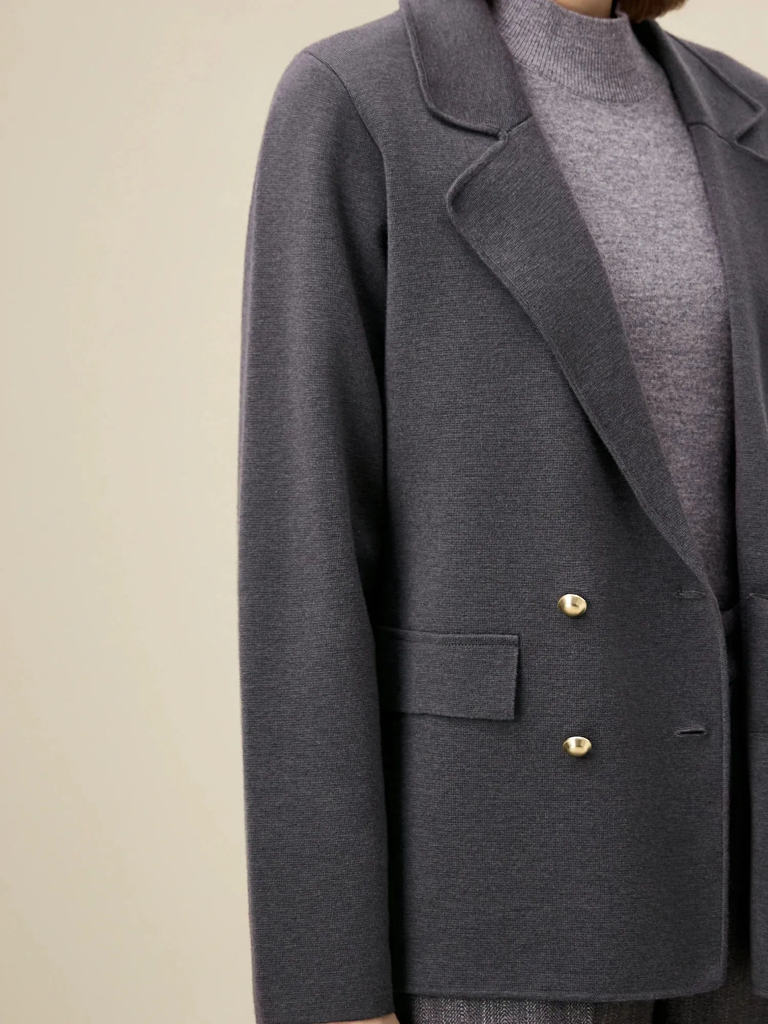 Amoretu Women's Wool Lapel Long Sleeve Knit Stretch Blazer sold by Amoretu product image thumbnail 5