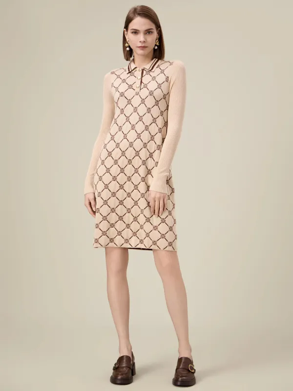 Amoretu Women's Polo Neck Contrast Logo Pattern Dress sold by Amoretu