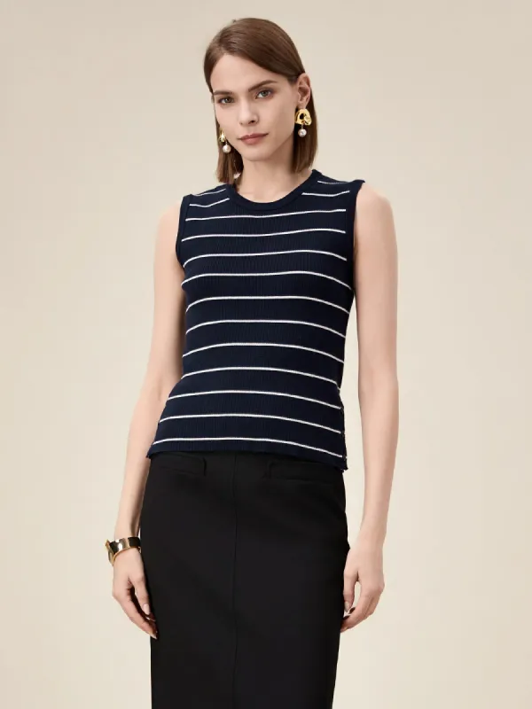 Amoretu Women's Wool Round Neck Striped Knitted Vest sold by Amoretu