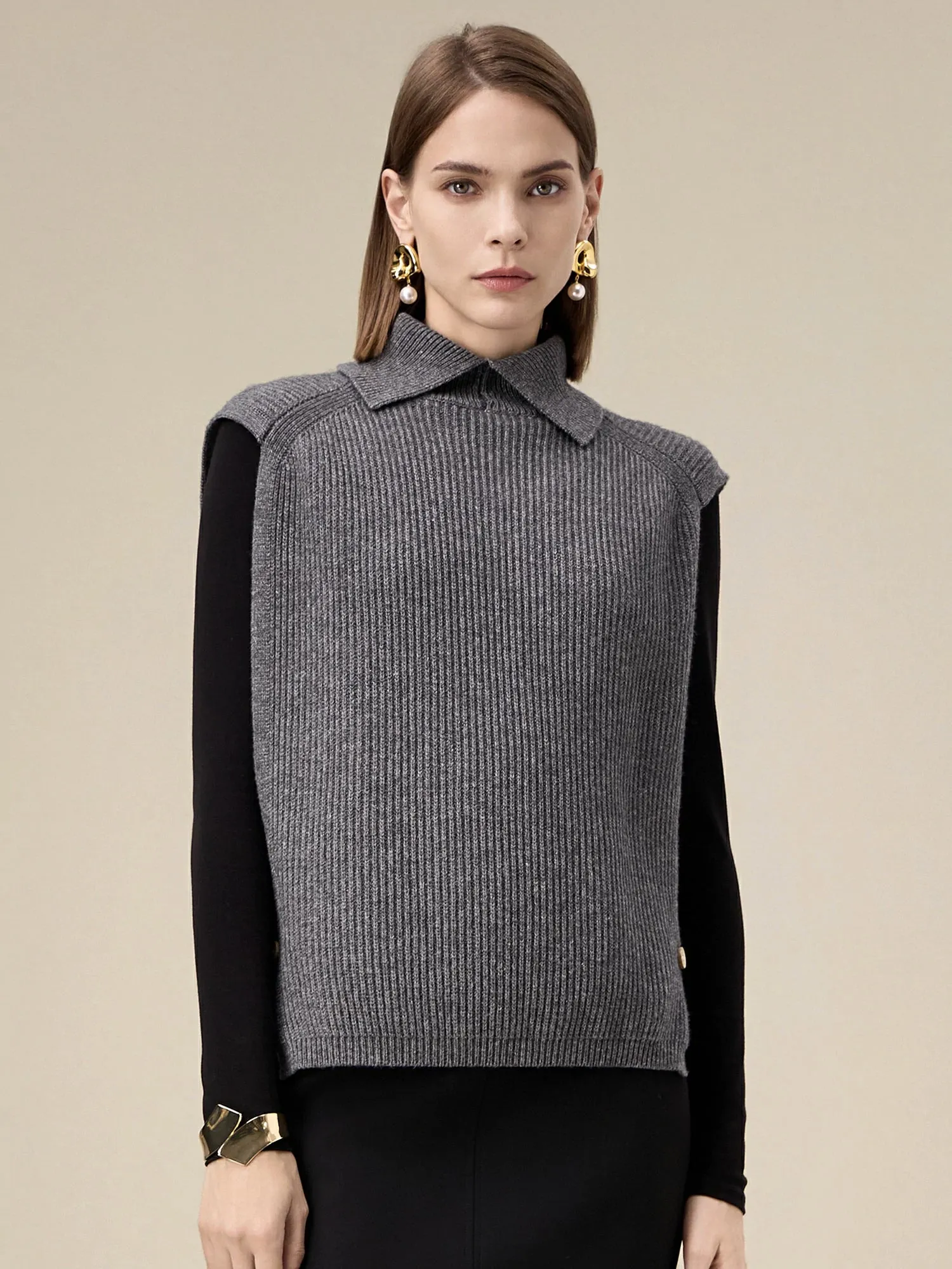 Amoretu Women's 100% Wool Lapel Sleeveless Knitted Vest sold by Amoretu