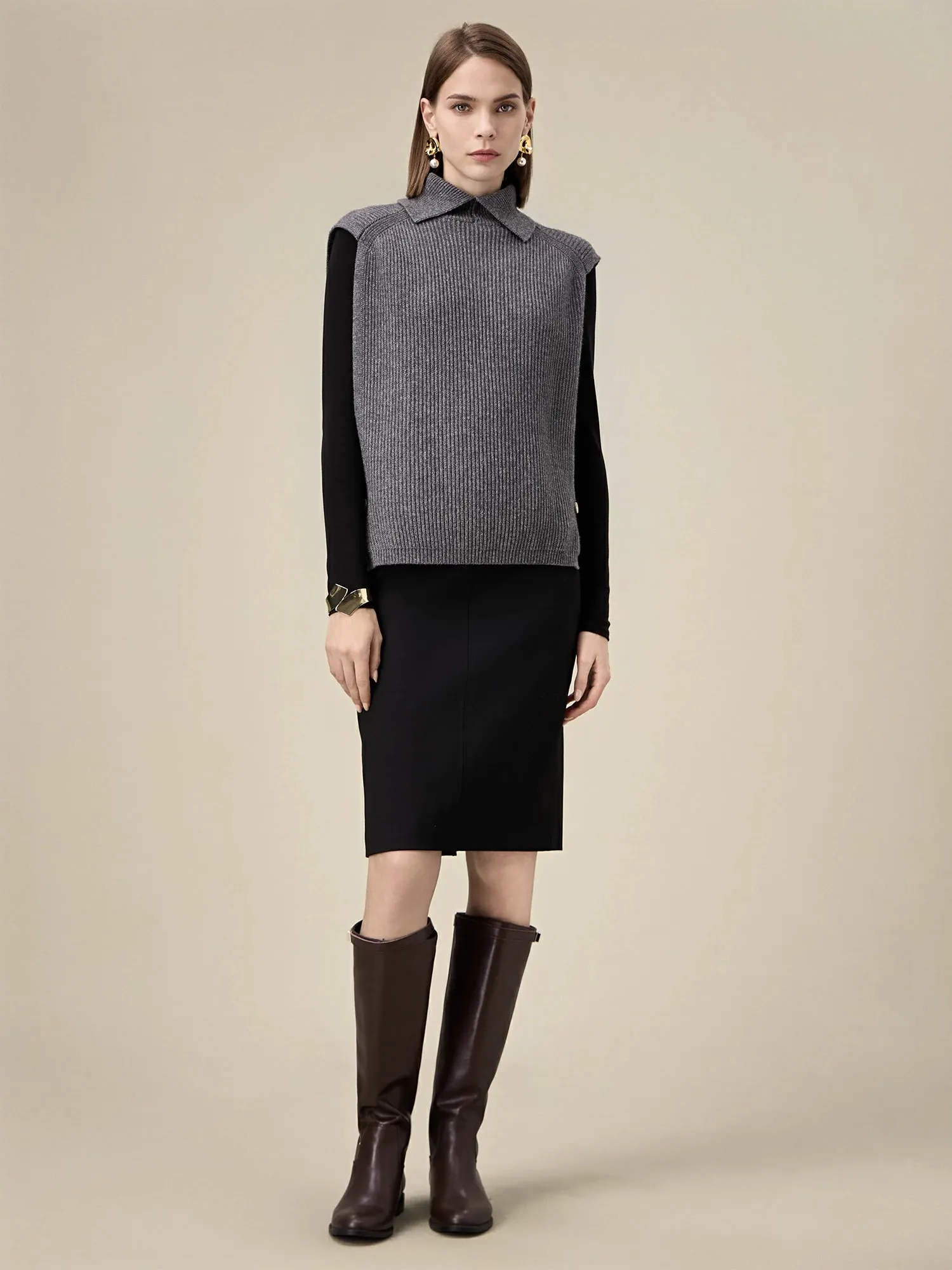 Amoretu Women's 100% Wool Lapel Sleeveless Knitted Vest sold by Amoretu product image thumbnail 2