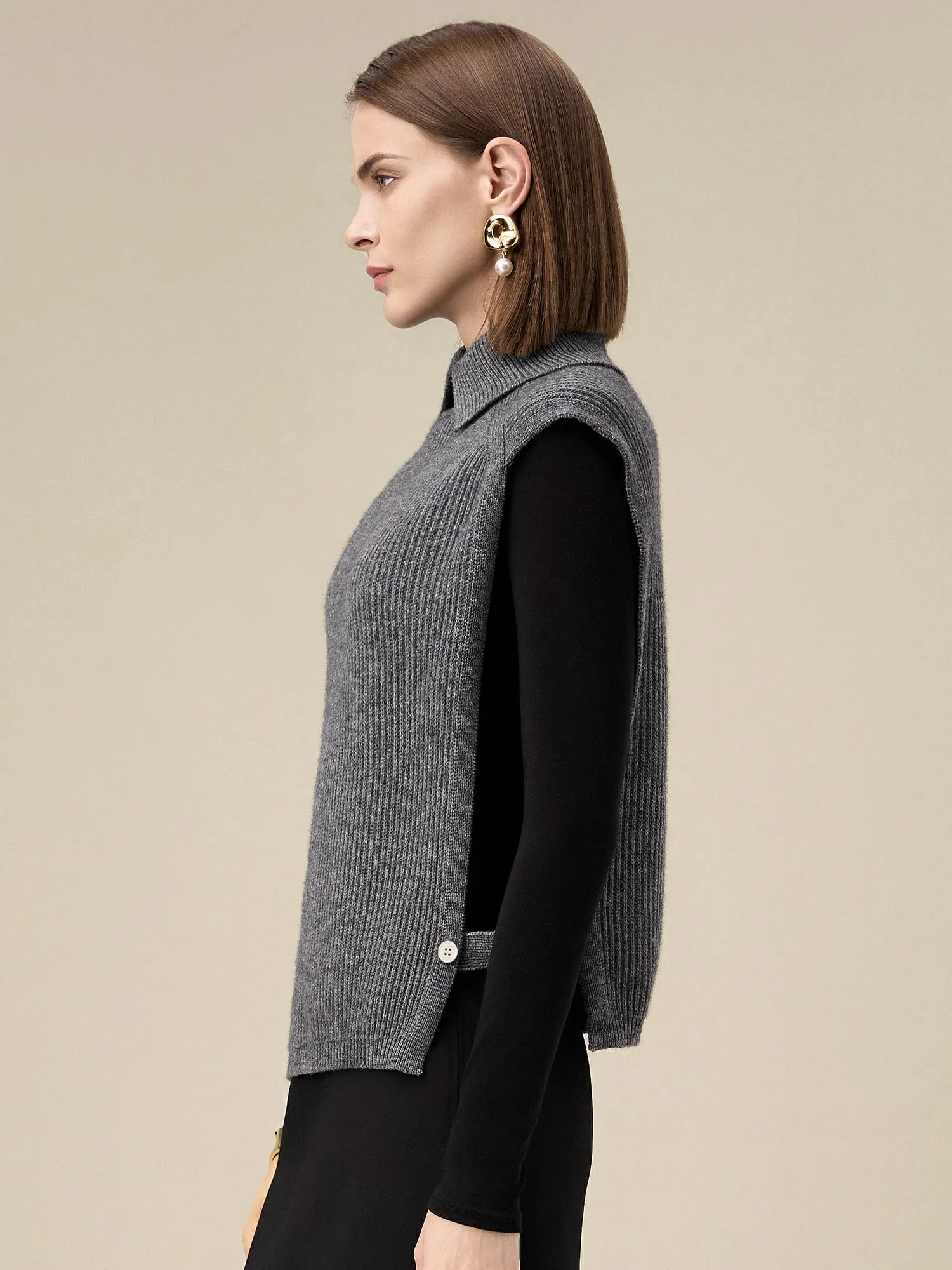 Amoretu Women's 100% Wool Lapel Sleeveless Knitted Vest sold by Amoretu product image thumbnail 4